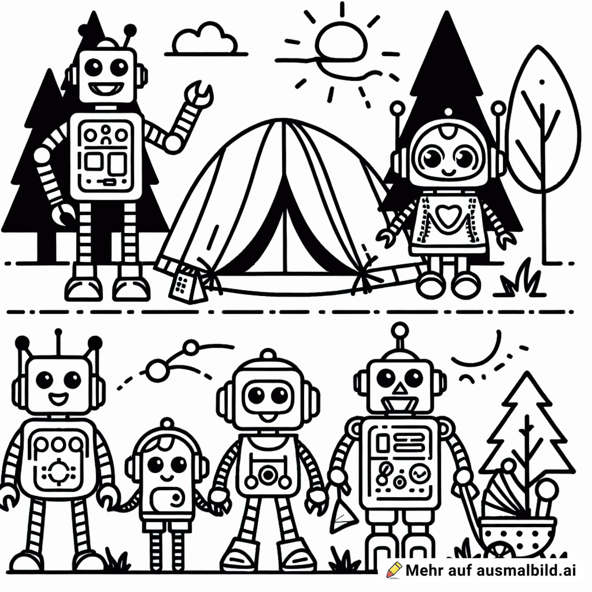 Roboter-Familie beim Camping ️
