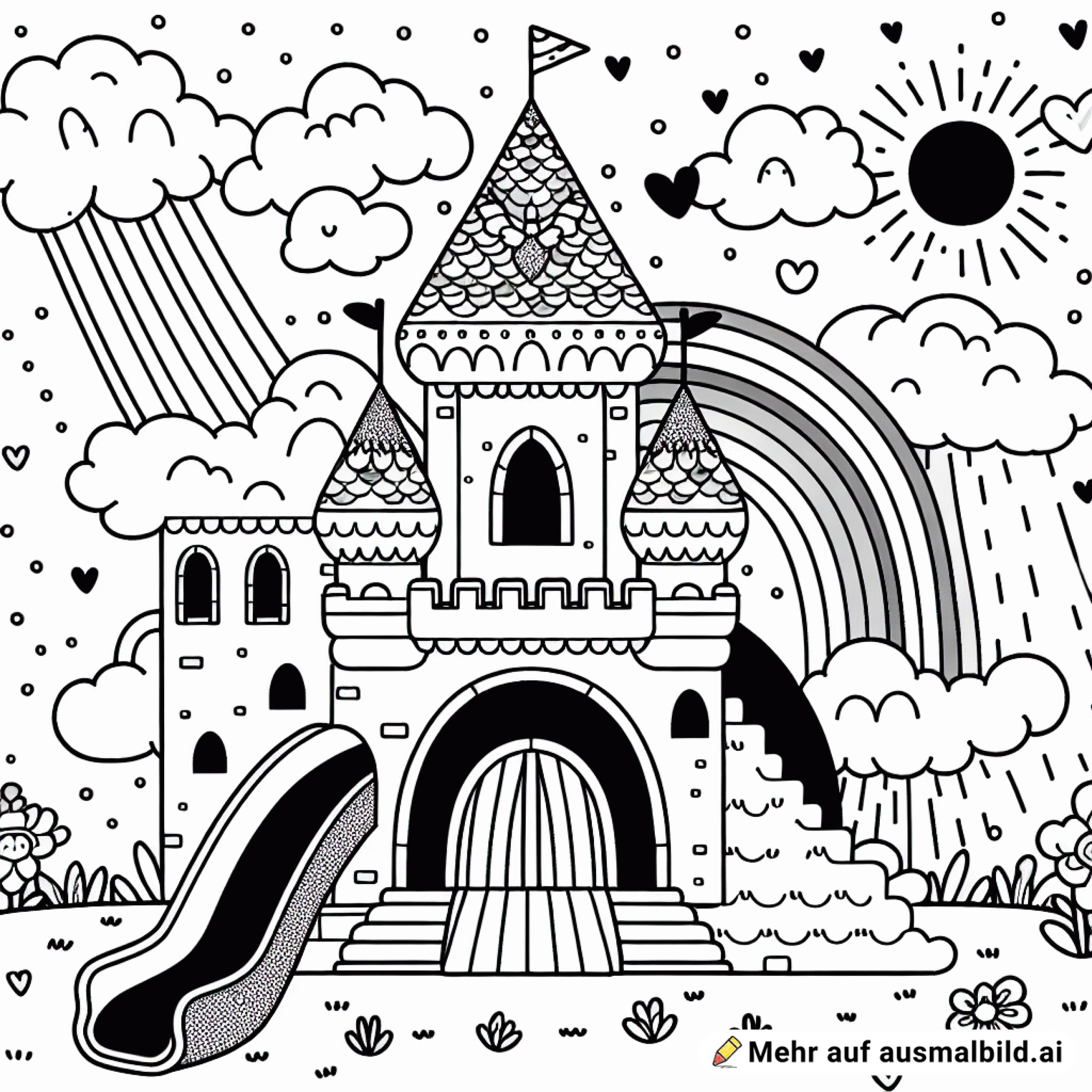 Wolkenschloss mit Regenbogen-Rutsche ????