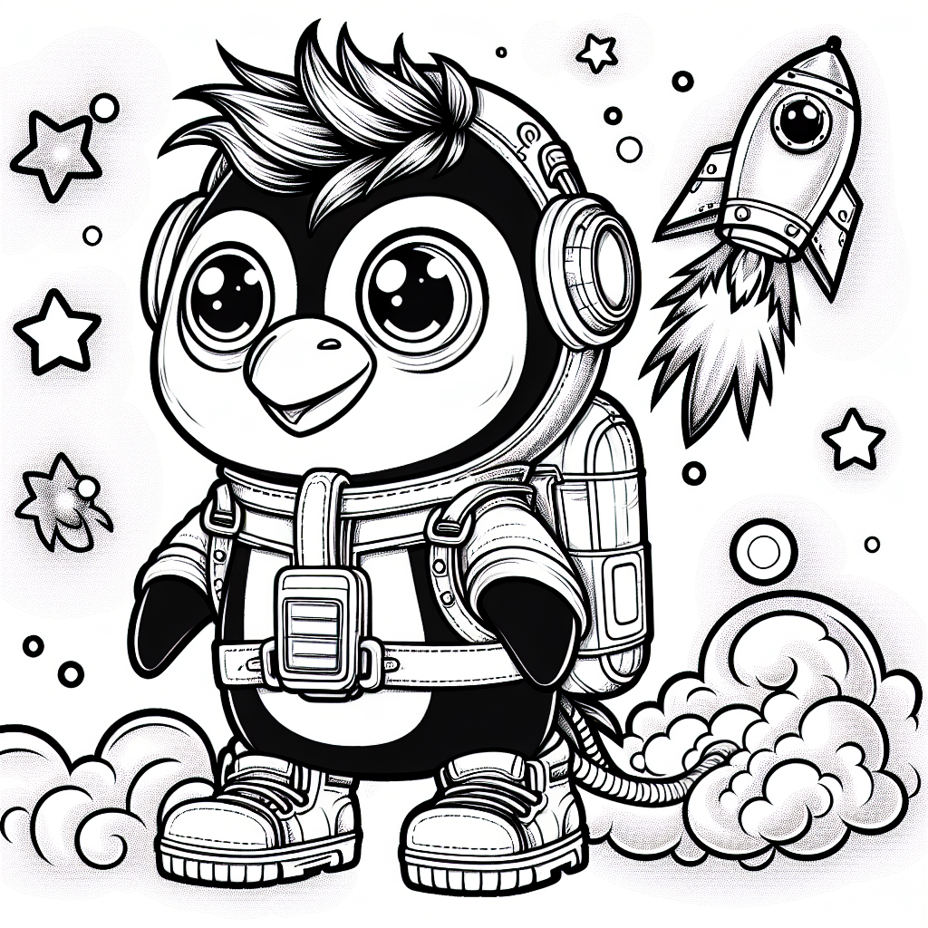 Kostenlose Malvorlage zum Ausmalen - Pinguin mit Jetpack ????