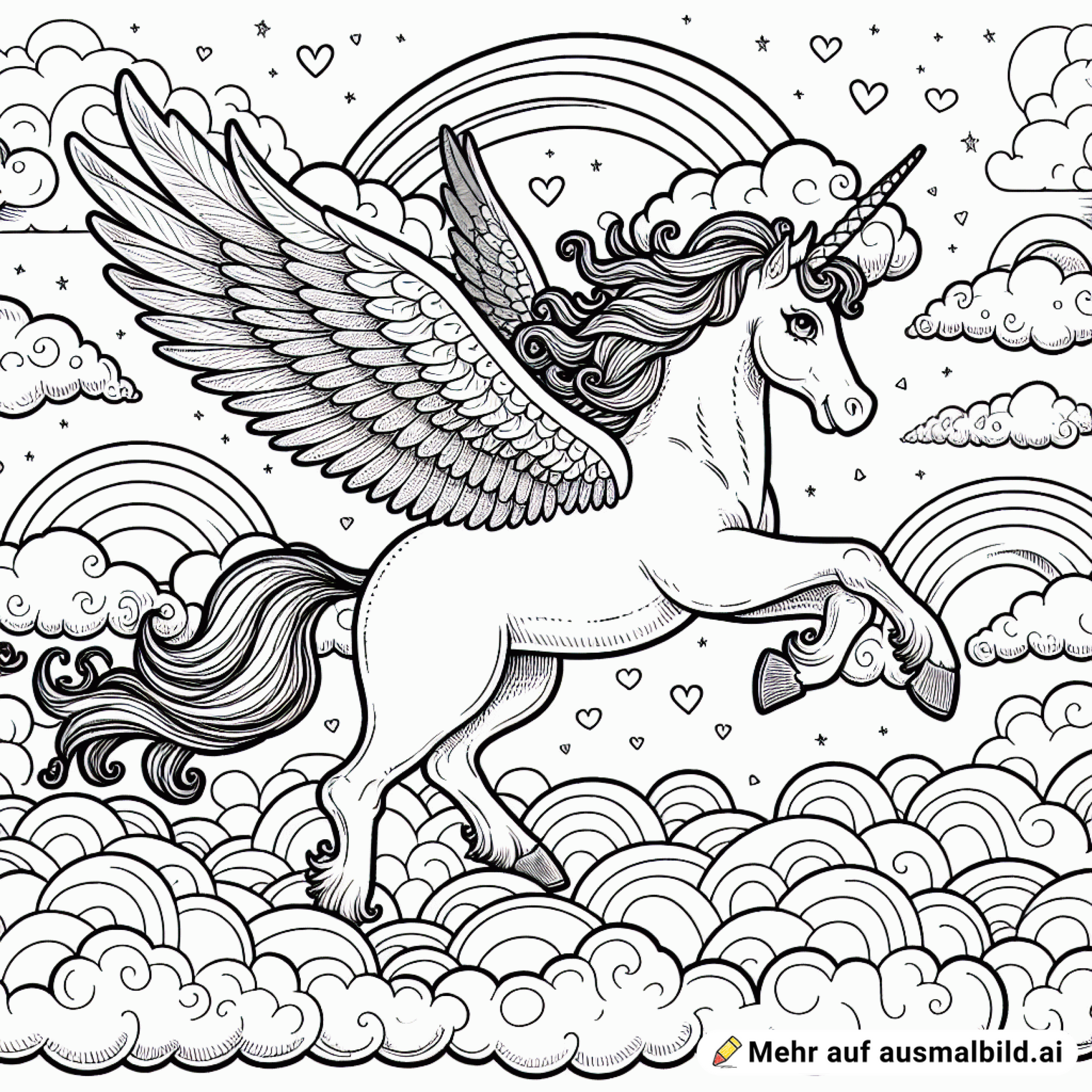 Einhorn mit Flügeln zwischen Wolken ✨