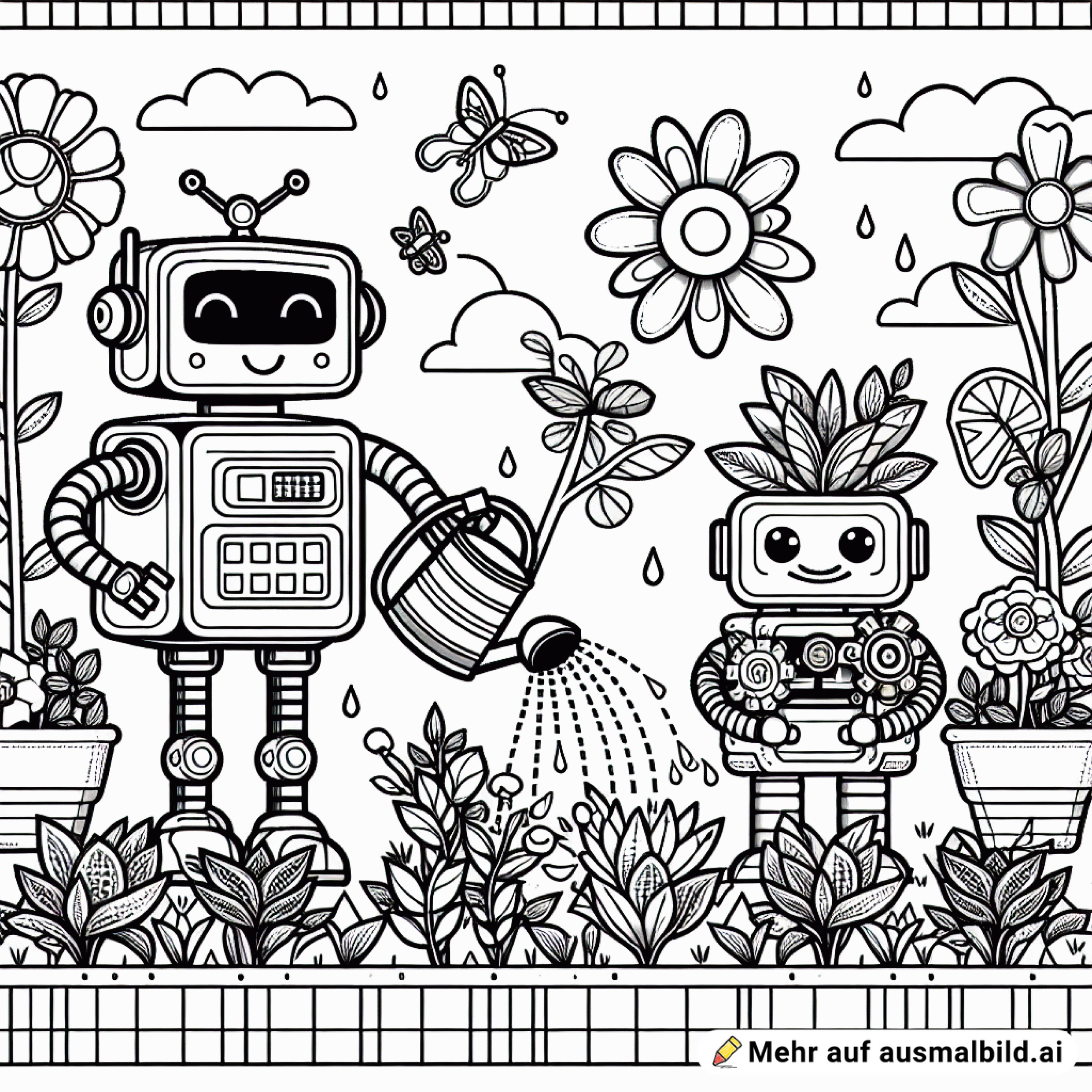 Roboter beim Blumen gießen