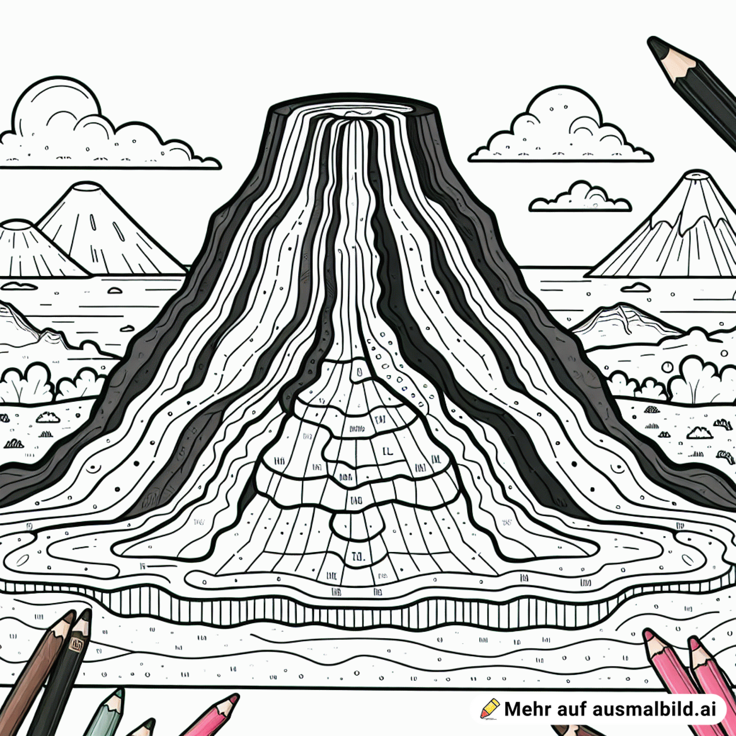 Vulkan mit beschrifteten Schichten