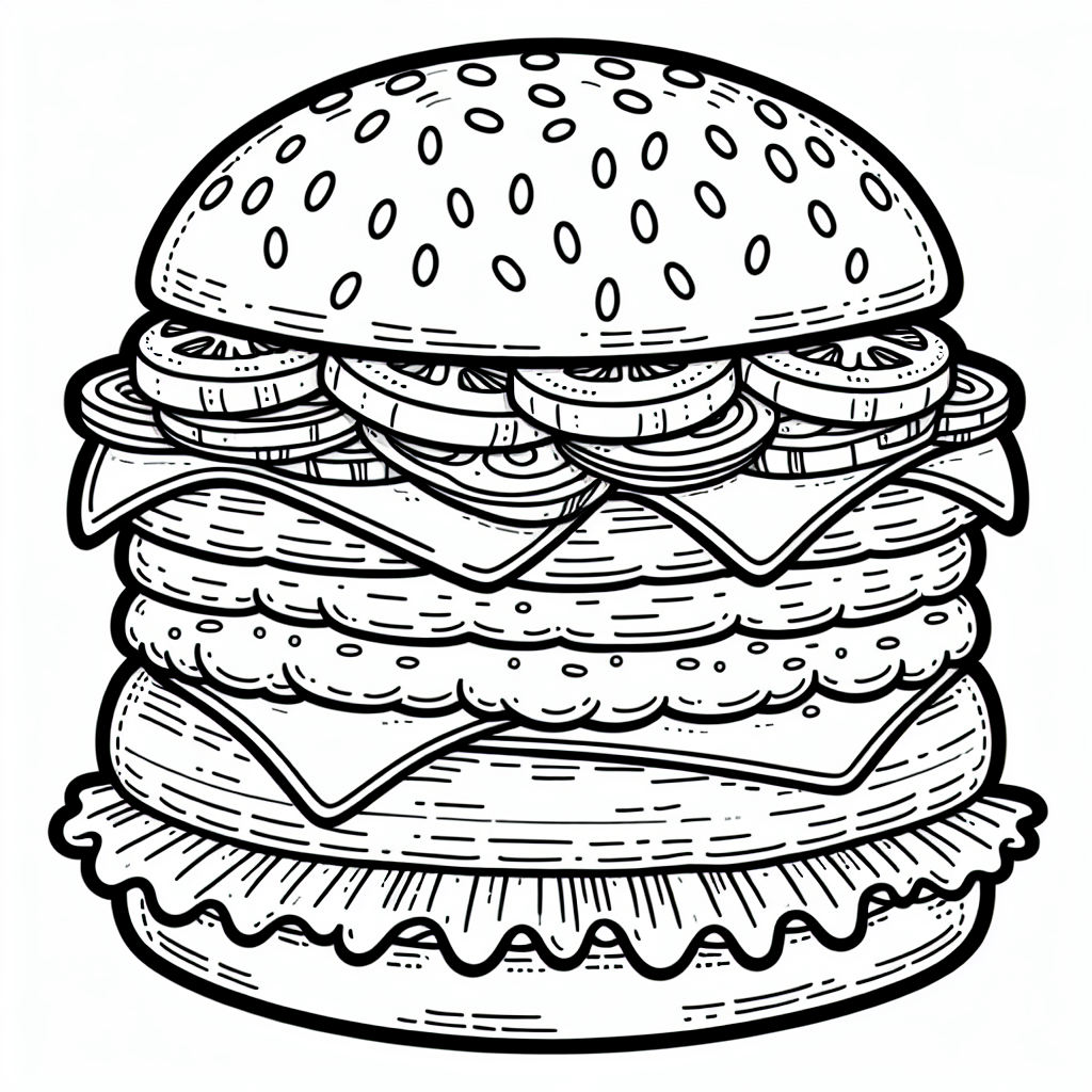 Kostenlose Malvorlage Fett belegter Burger zum Ausdrucken