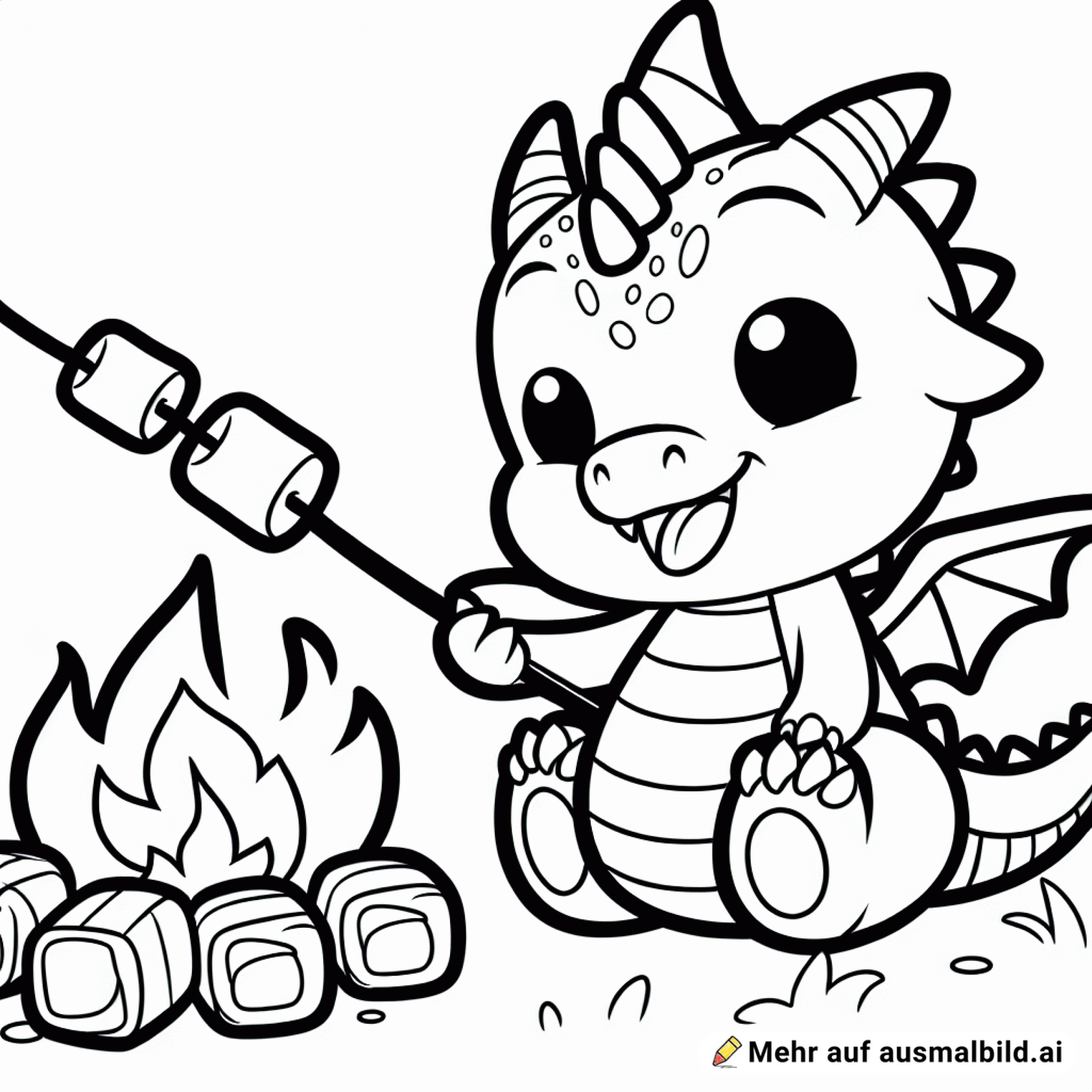 Freundlicher Drache beim Marshmallow rösten