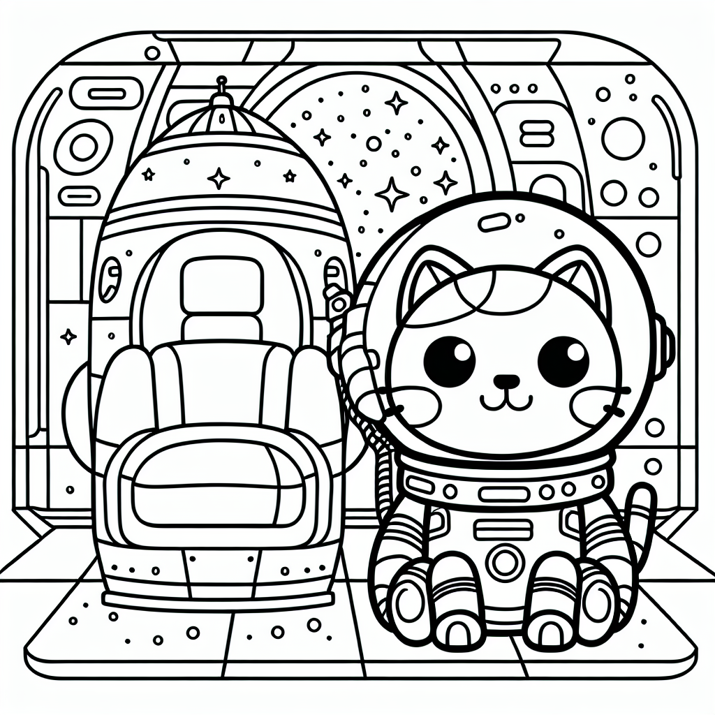 Roboter-Katze Malvorlage im Raumschiff zum Ausdrucken