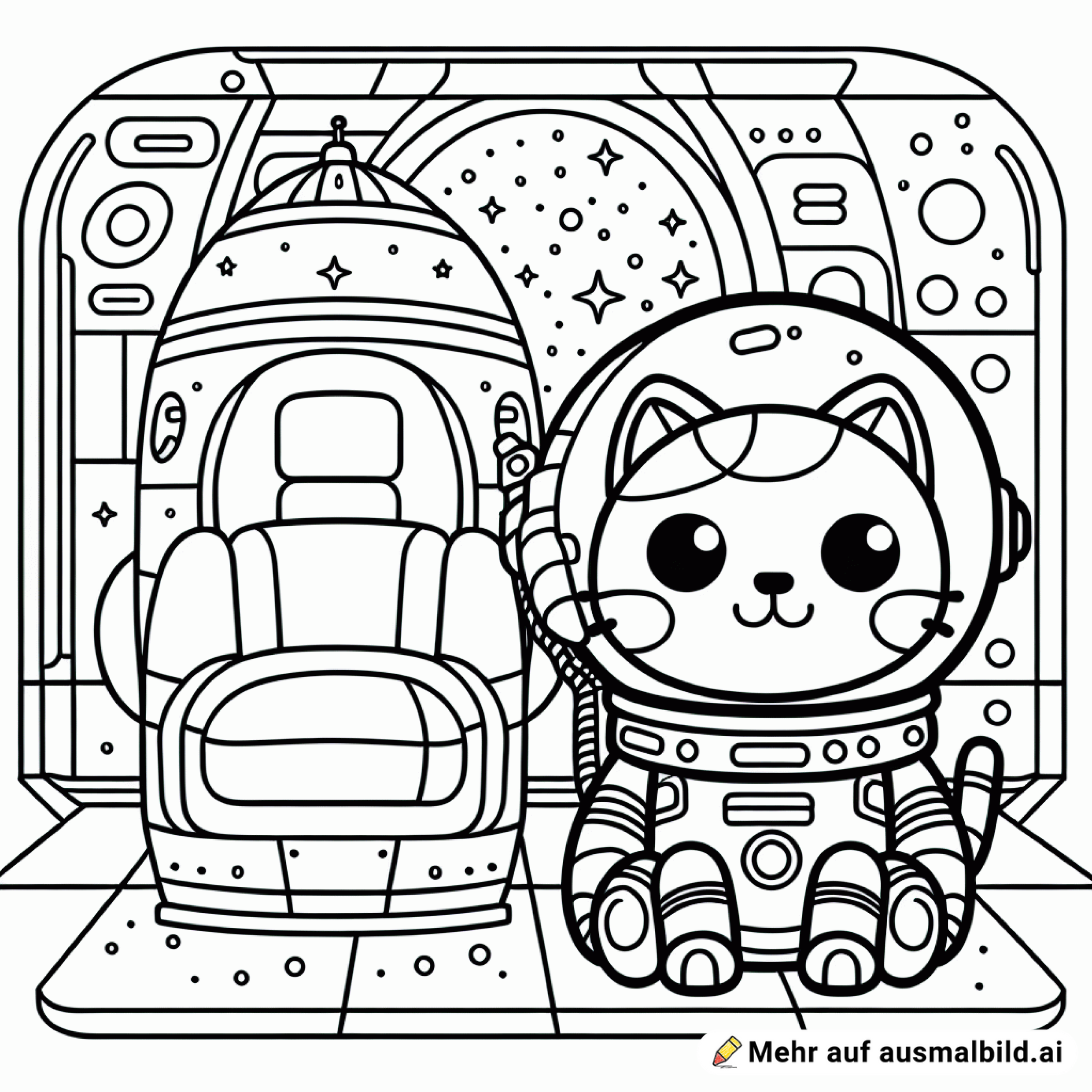 Roboter-Katze in einem Raumschiff