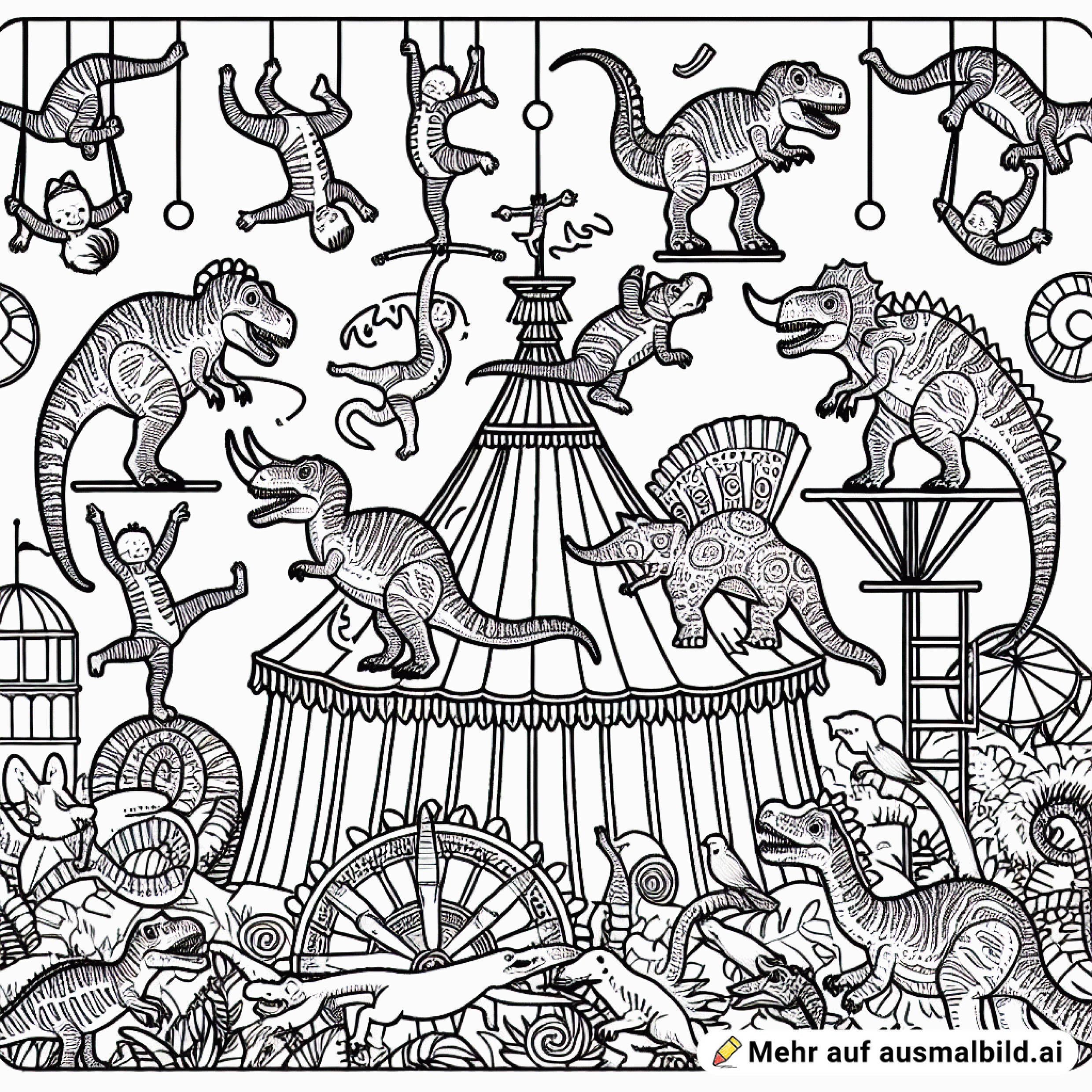 Dinosaurier-Zirkus mit Akrobaten