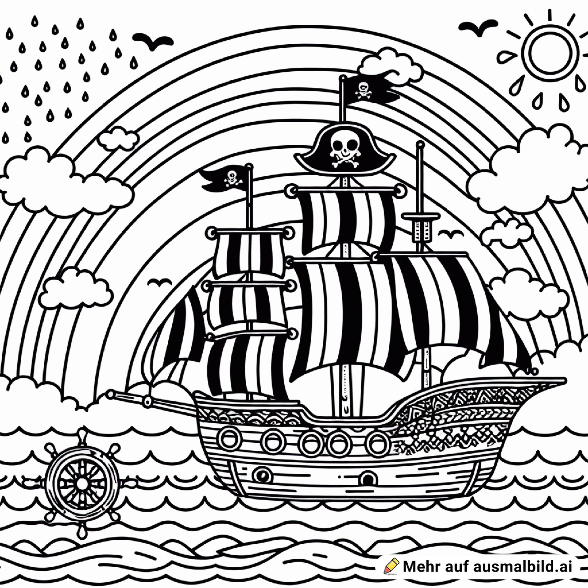 Piratenschiff auf einem Regenbogen-Ozean ‍️