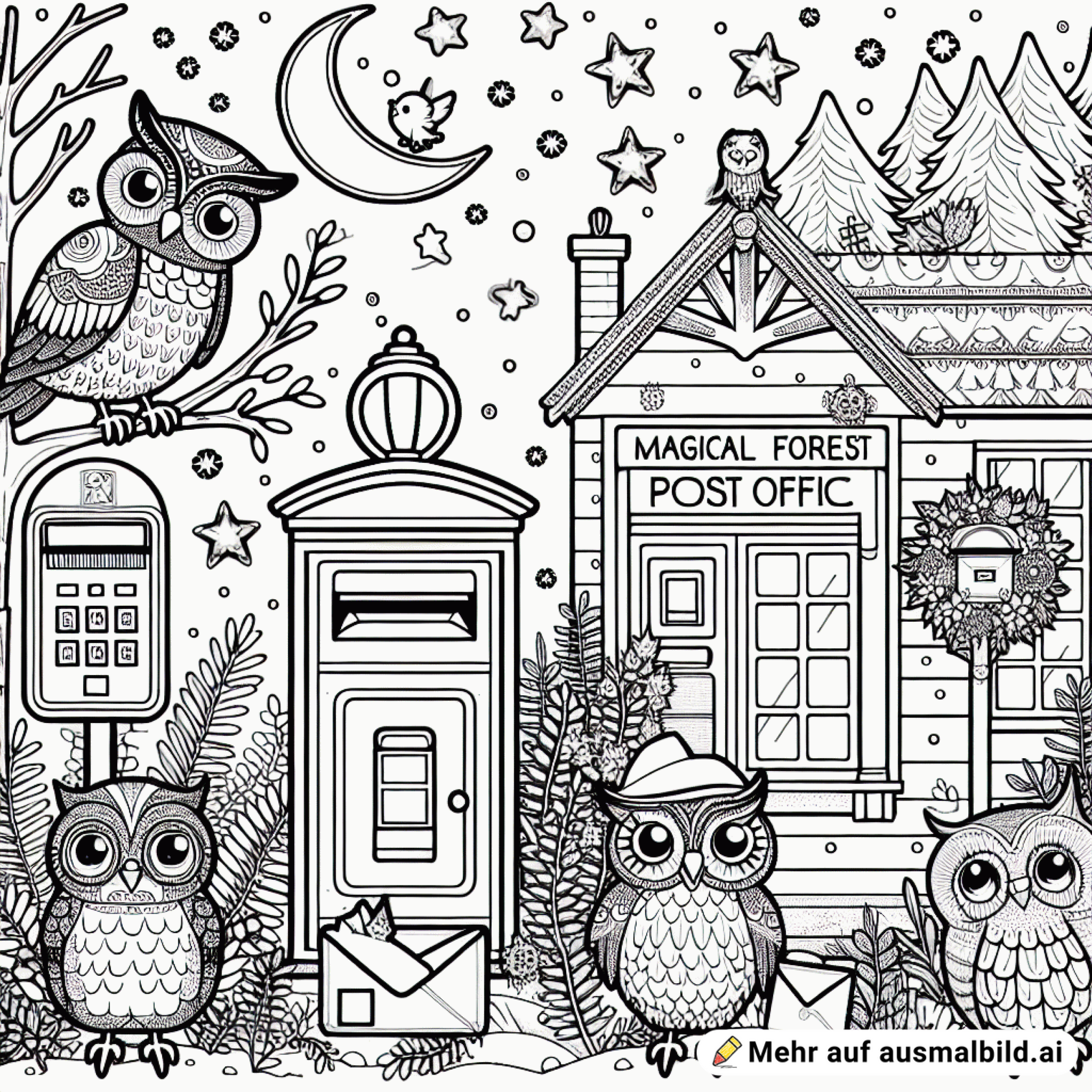 Zauberwald-Postamt mit Eulen