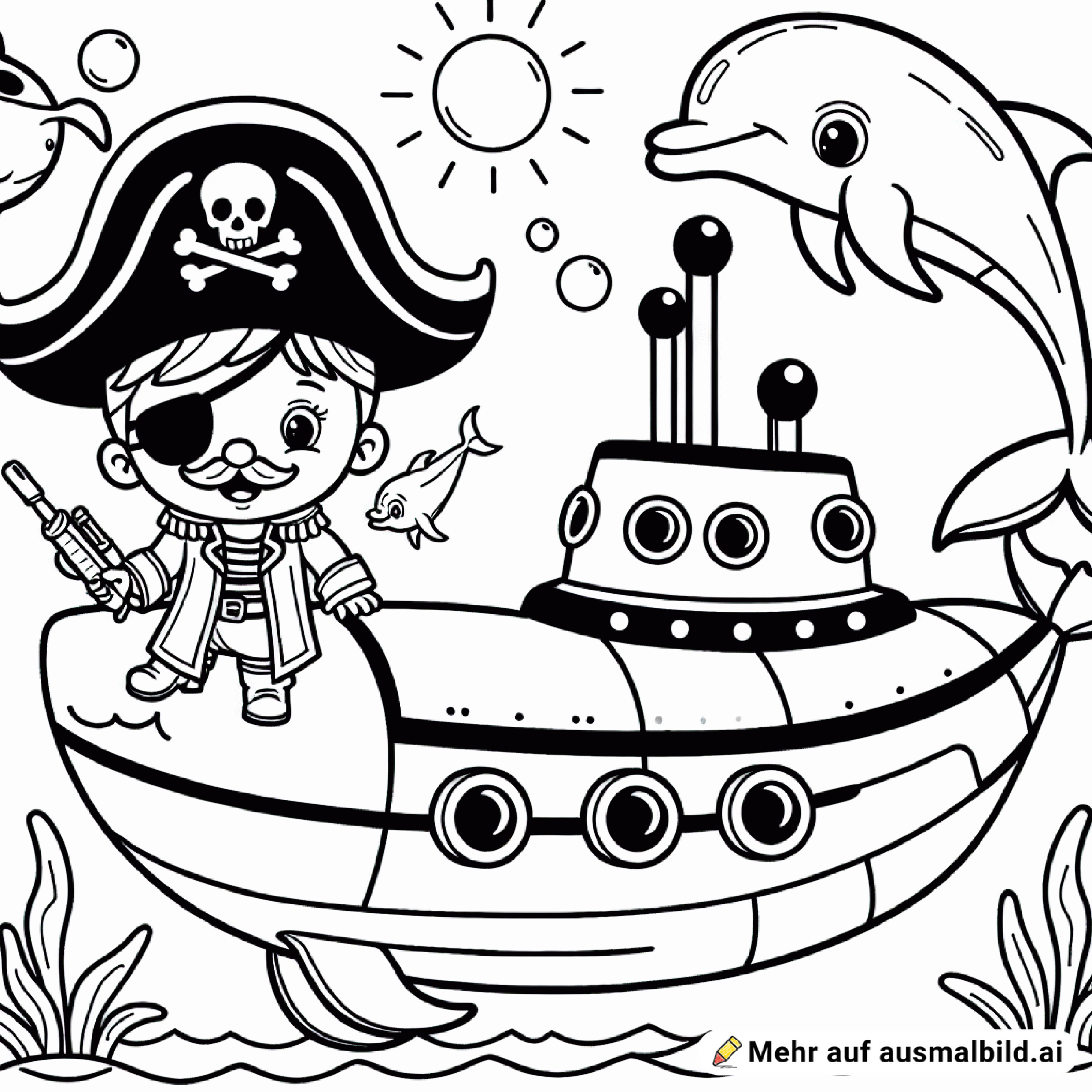 Piraten-U-Boot mit Delfinbegleitung