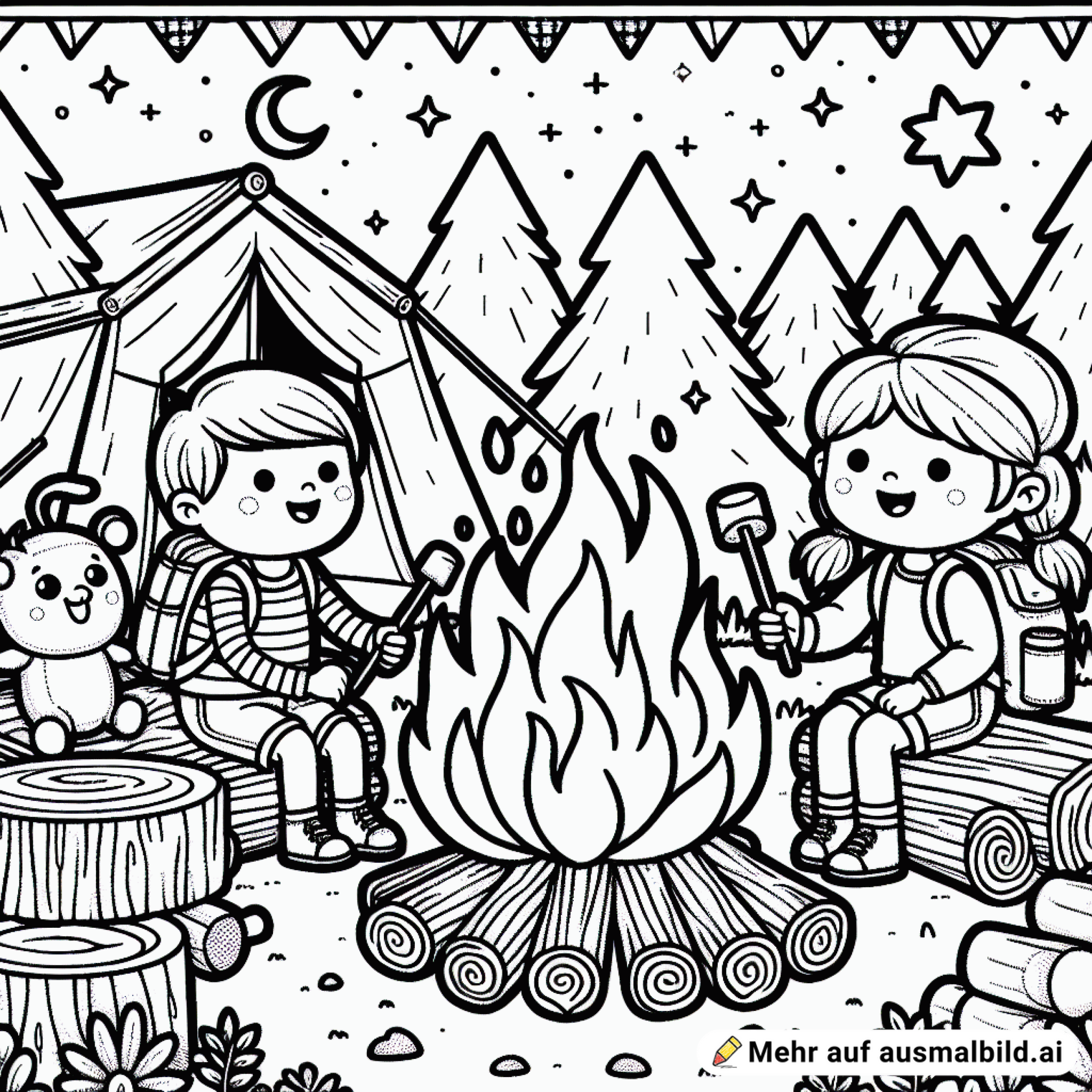 Lagerfeuer mit Kindern und Marshmallows