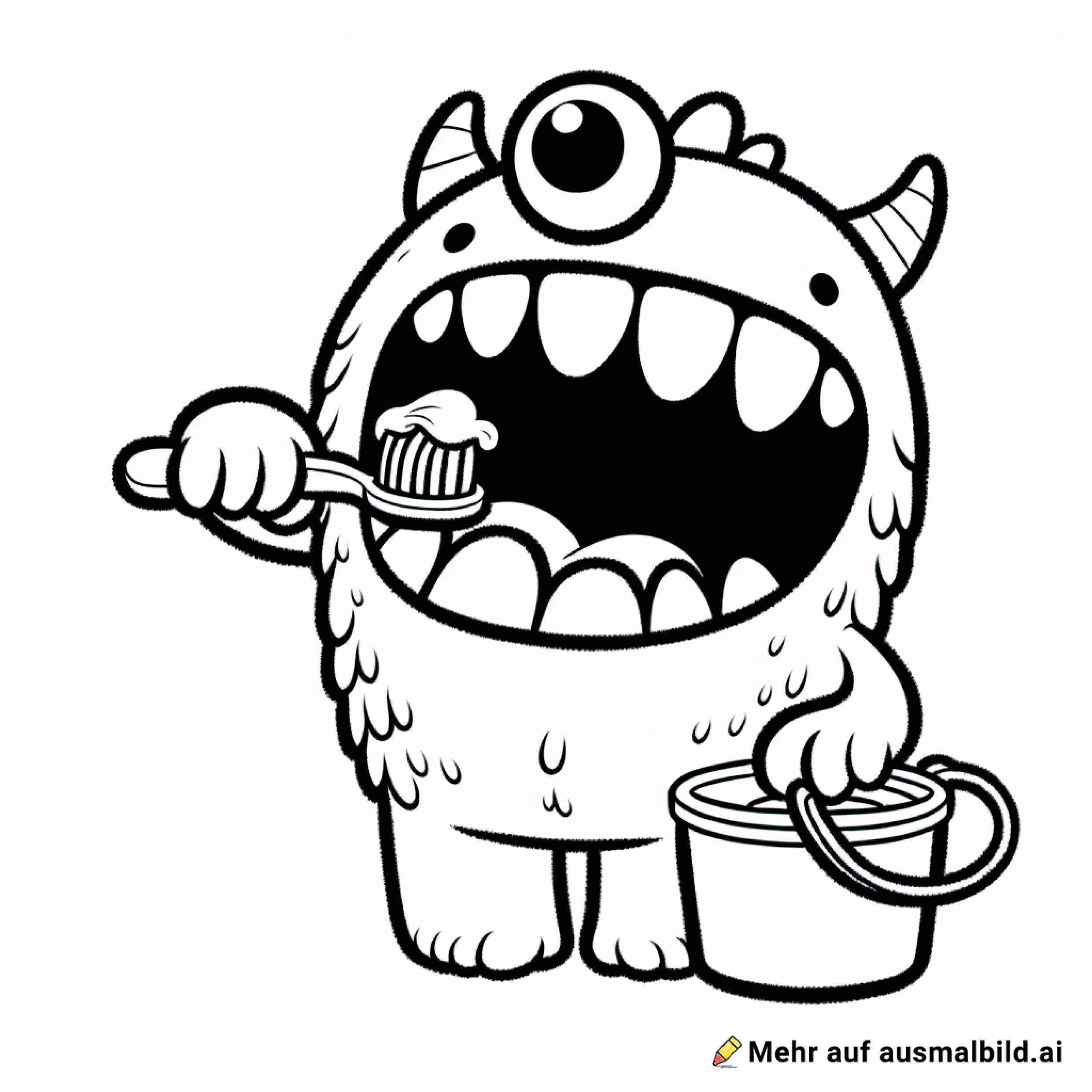Freundliches Monster beim Zahnputzen