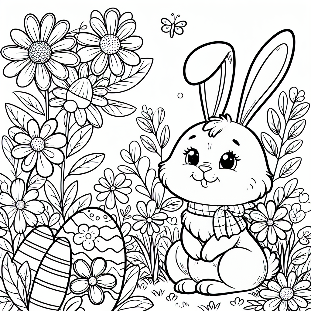 Osterhase Malvorlage kostenlos ausdrucken – Blumenwiese Ausmalbild