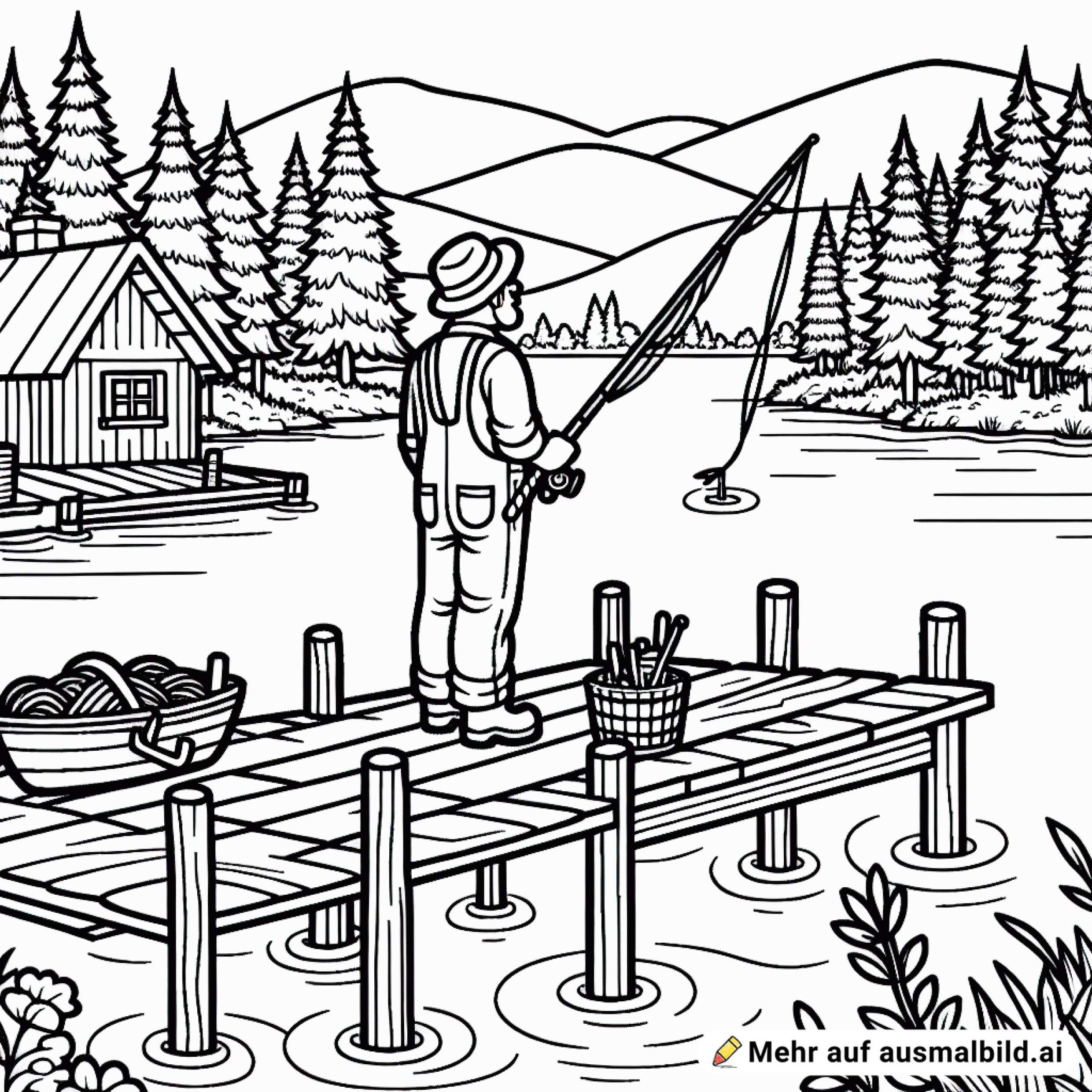 Angler auf einem Steg am See