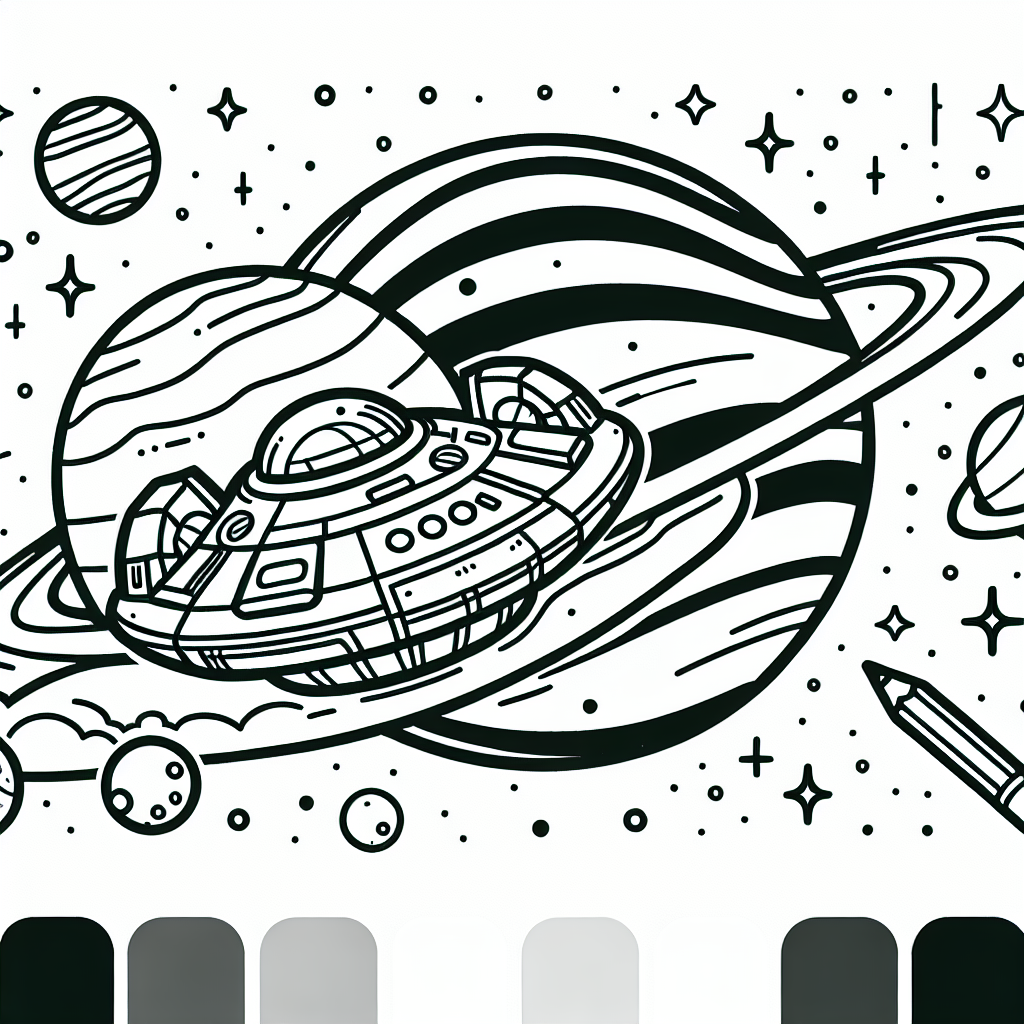 Raumschiff neben Saturn Malvorlage kostenlos ausdrucken