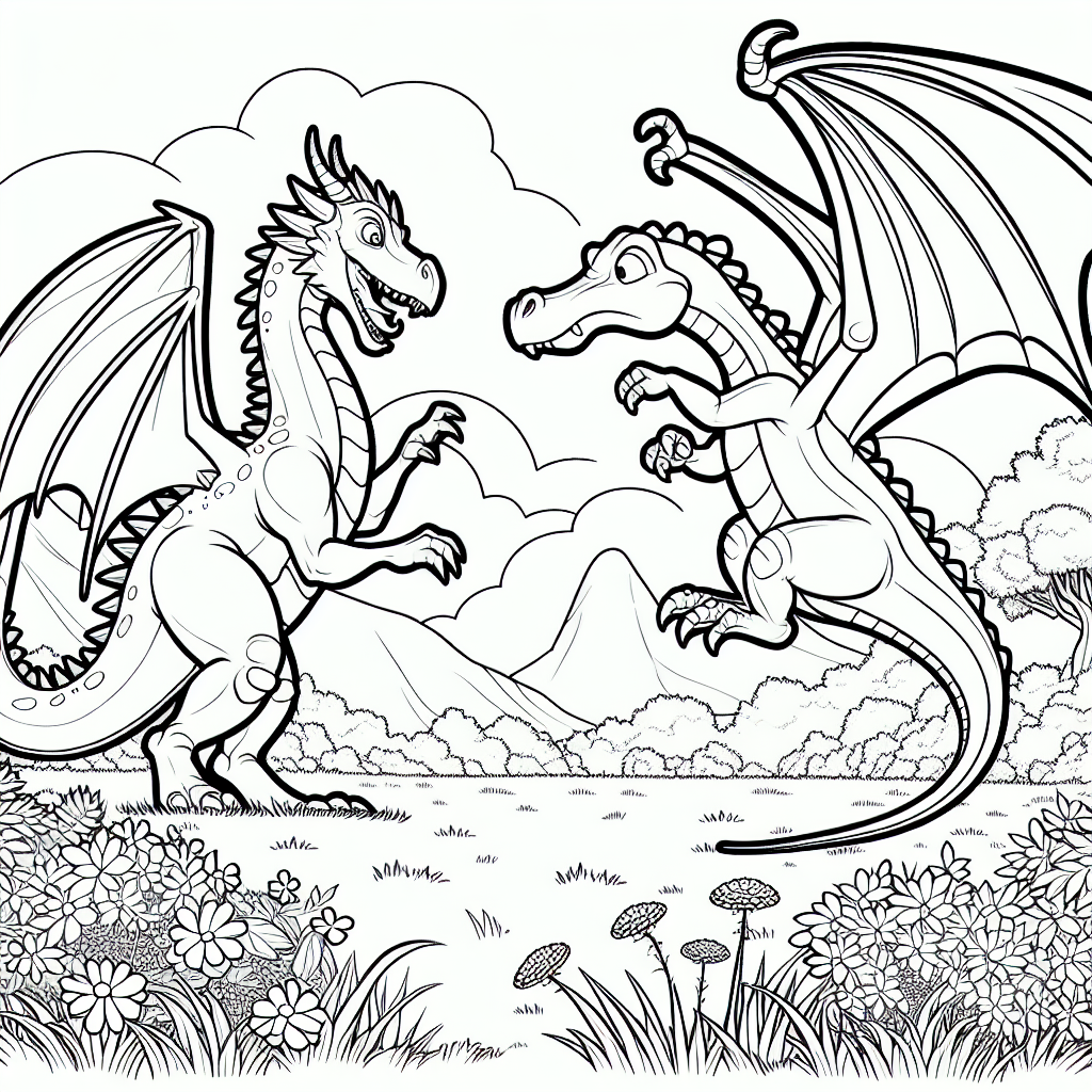 Drache gegen Dino Malvorlage zum Ausdrucken kostenlos
