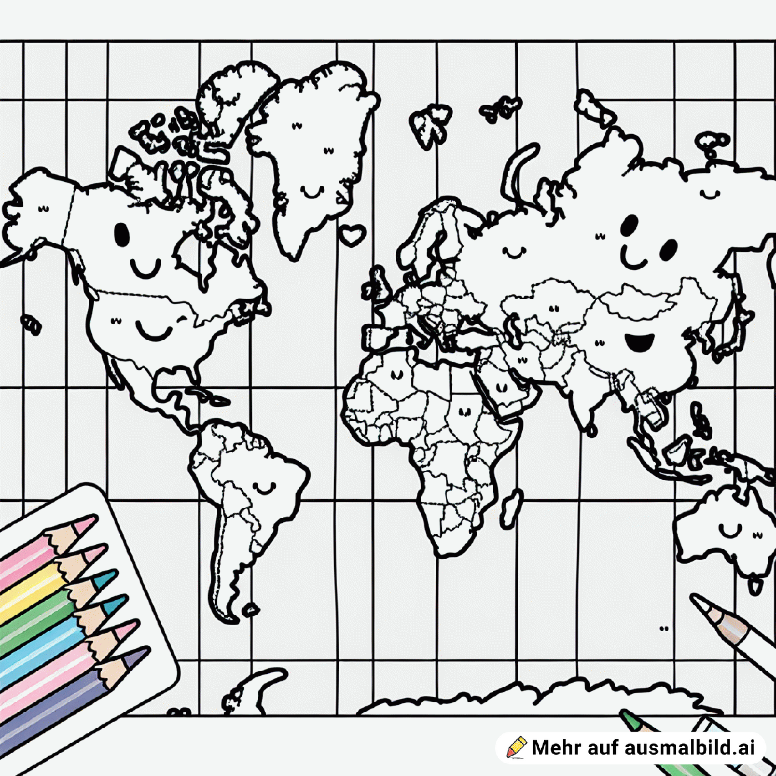 Weltkarte mit lächelnden Kontinenten ️