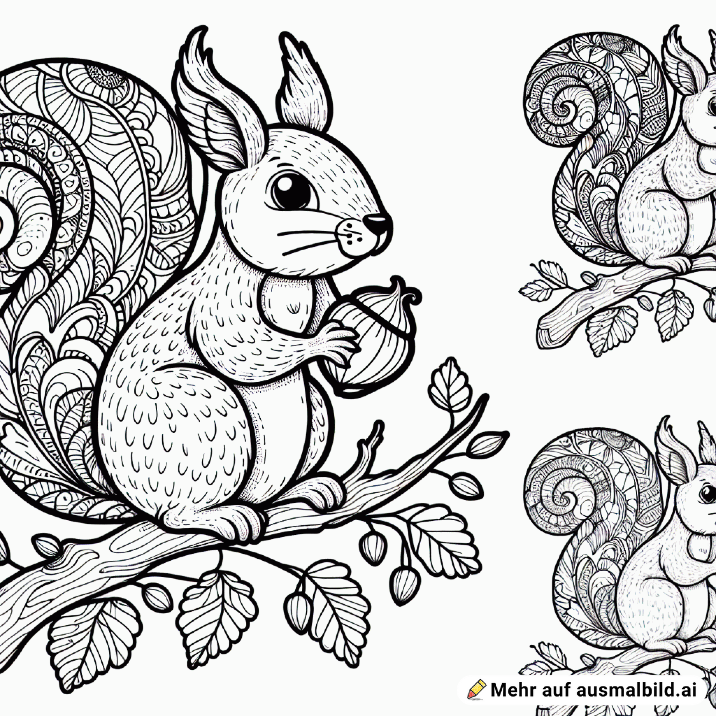 Detailreiches Eichhörnchen auf einem Ast mit eier Haselnuss