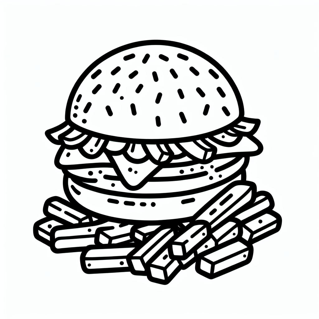 Kostenlose Hamburger mit Pommes Malvorlagen zum Ausdrucken