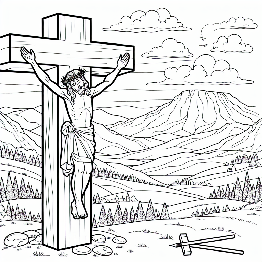 Jesus am Kreuz Malvorlage kostenlos ausdrucken - Landschaft Bild