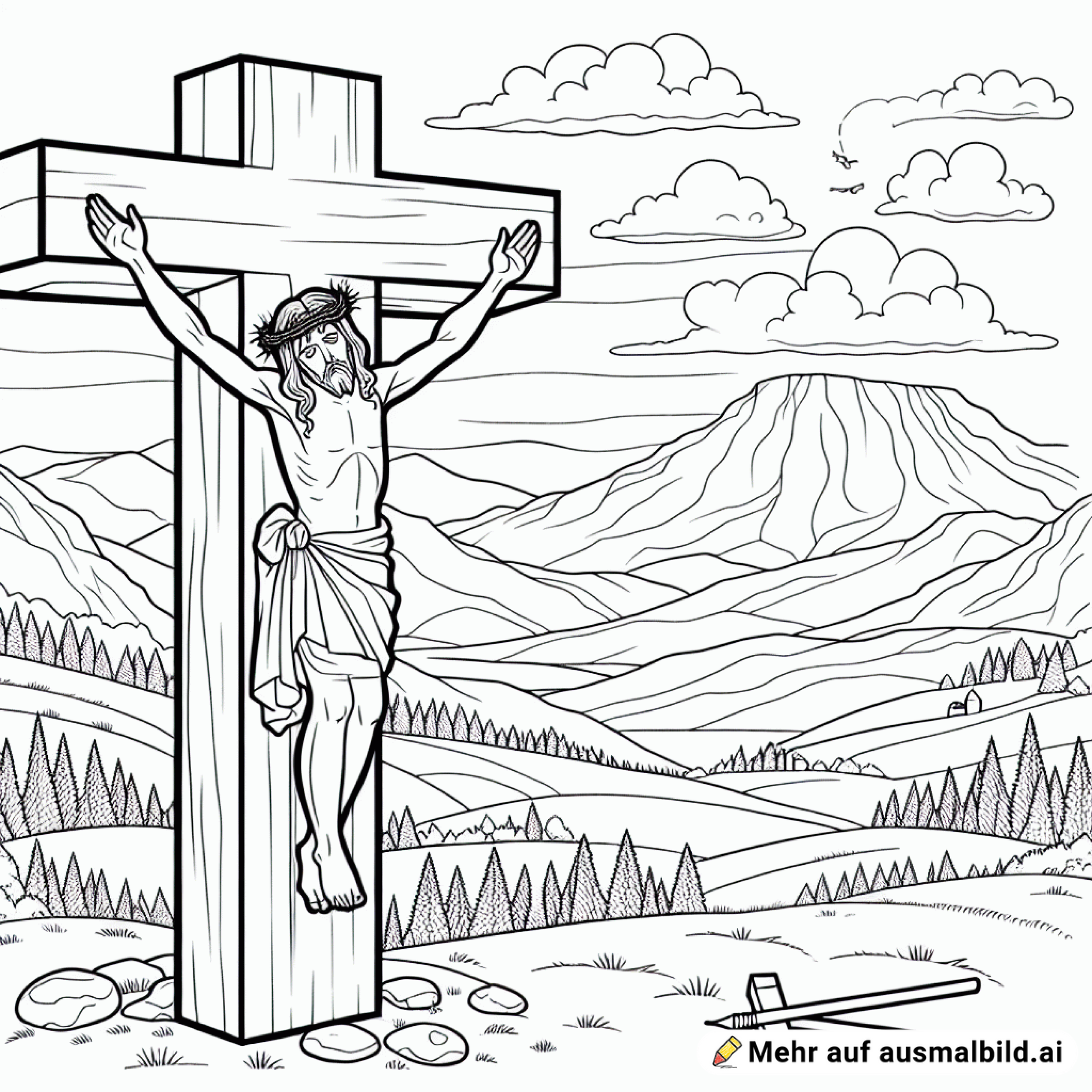 Jesus am Kreuz vor eine Landschaft
