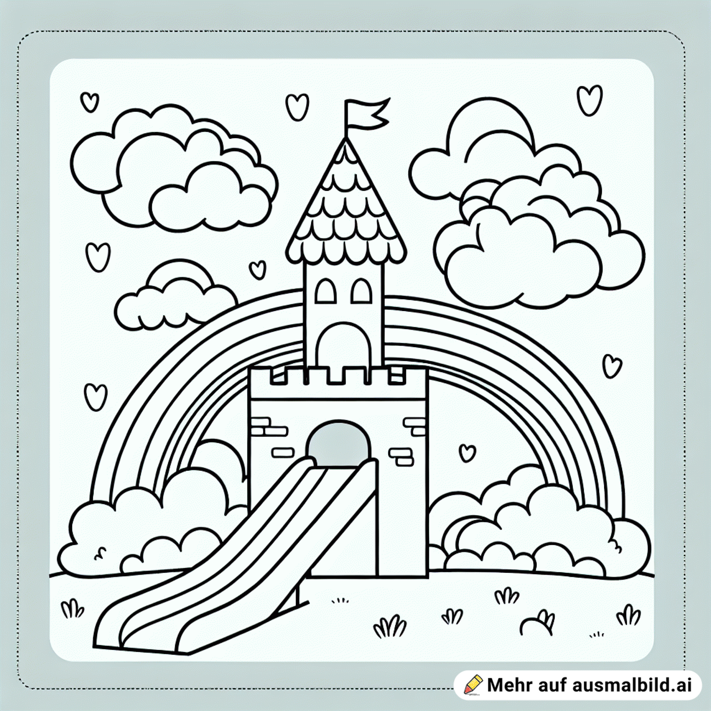 Wolkenschloss mit Regenbogenrutsche