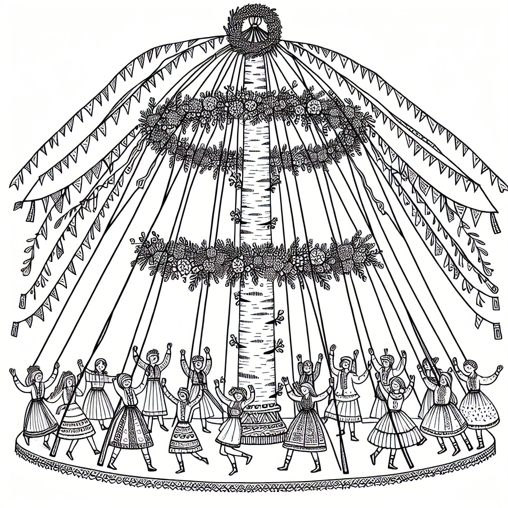 Kostenlose Maibaum Malvorlage zum Ausdrucken für Kinder
