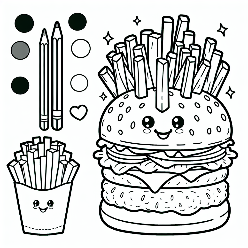 Burger und Pommes Malvorlagen kostenlos ausdrucken