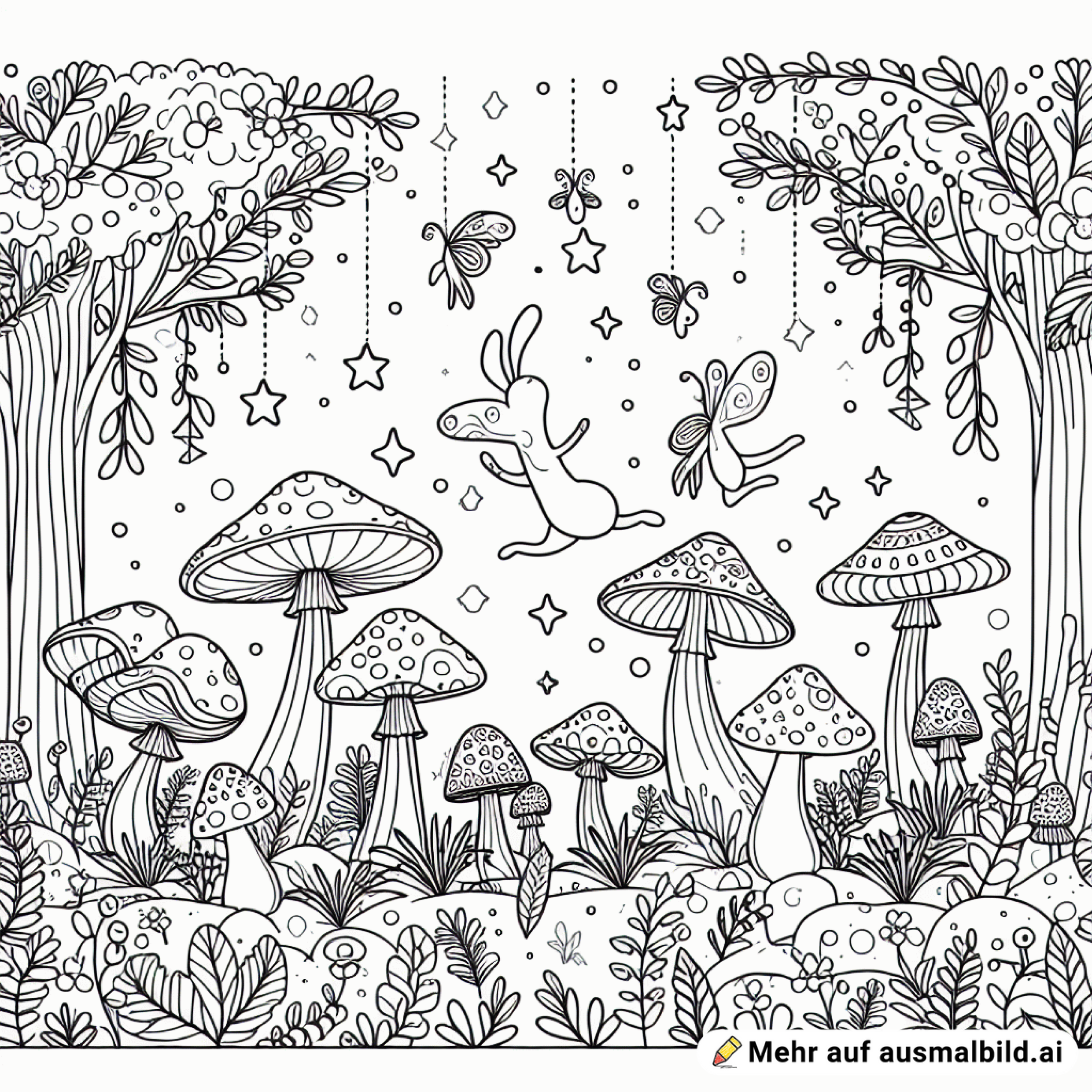 Magischer Wald mit tanzenden Pilzen