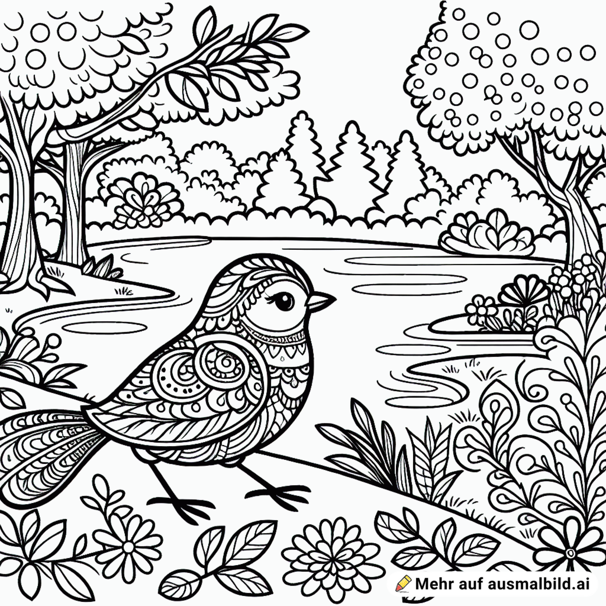 Ein bunter Vogel in einem Garten am See