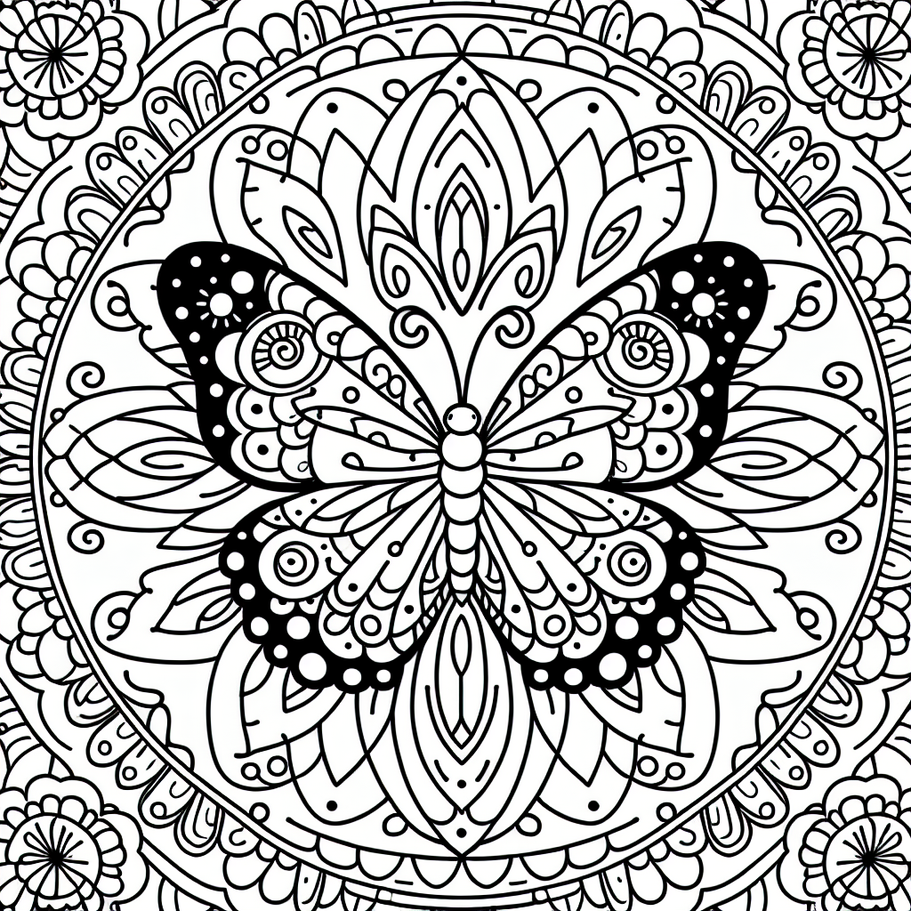 Mandala mit Schmetterling zum Ausdrucken kostenlos