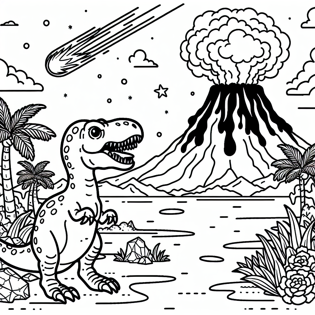 Dino Malvorlagen Vulkan & Meteor kostenlos ausdrucken