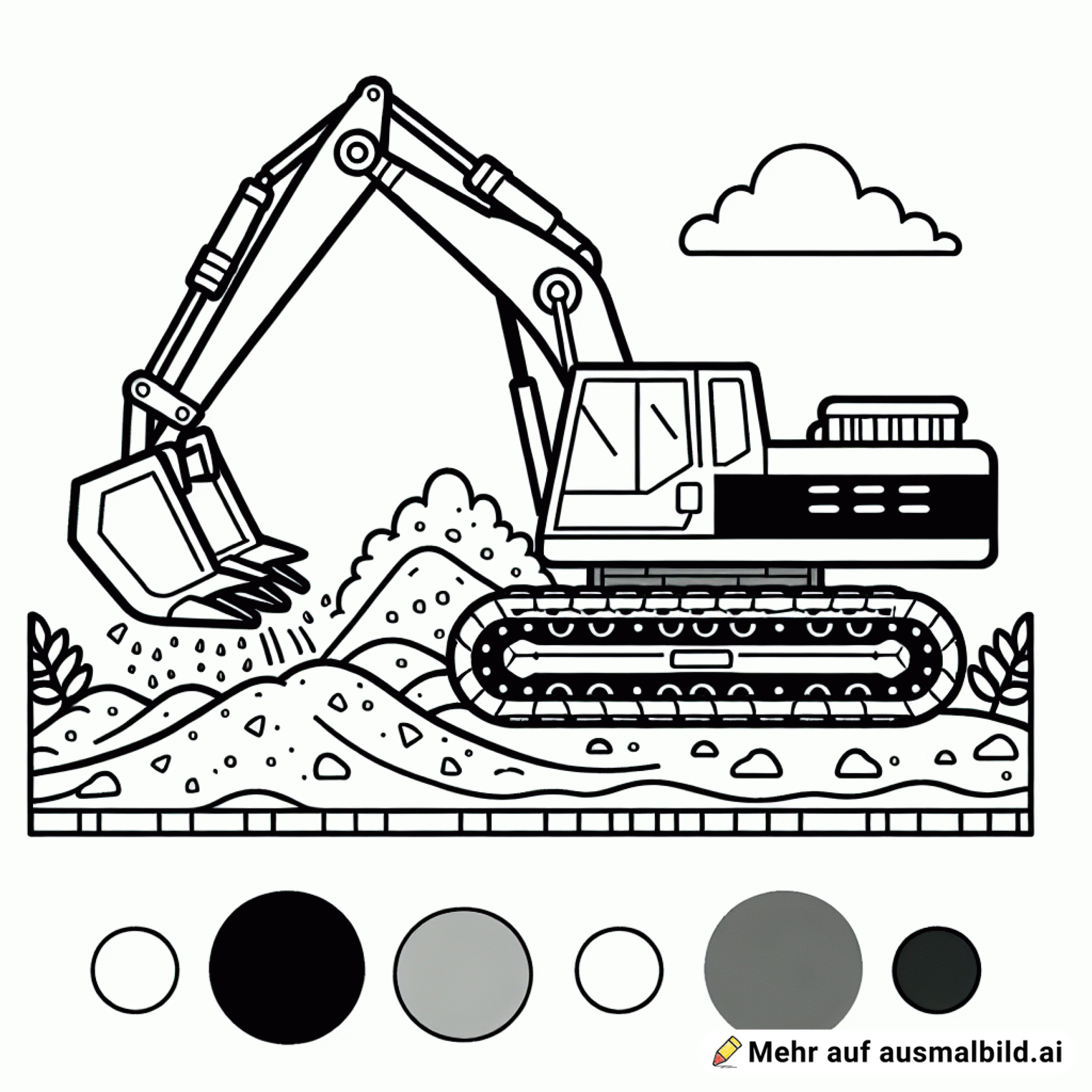 Ein Bagger hebt Sand auf einer Baustelle