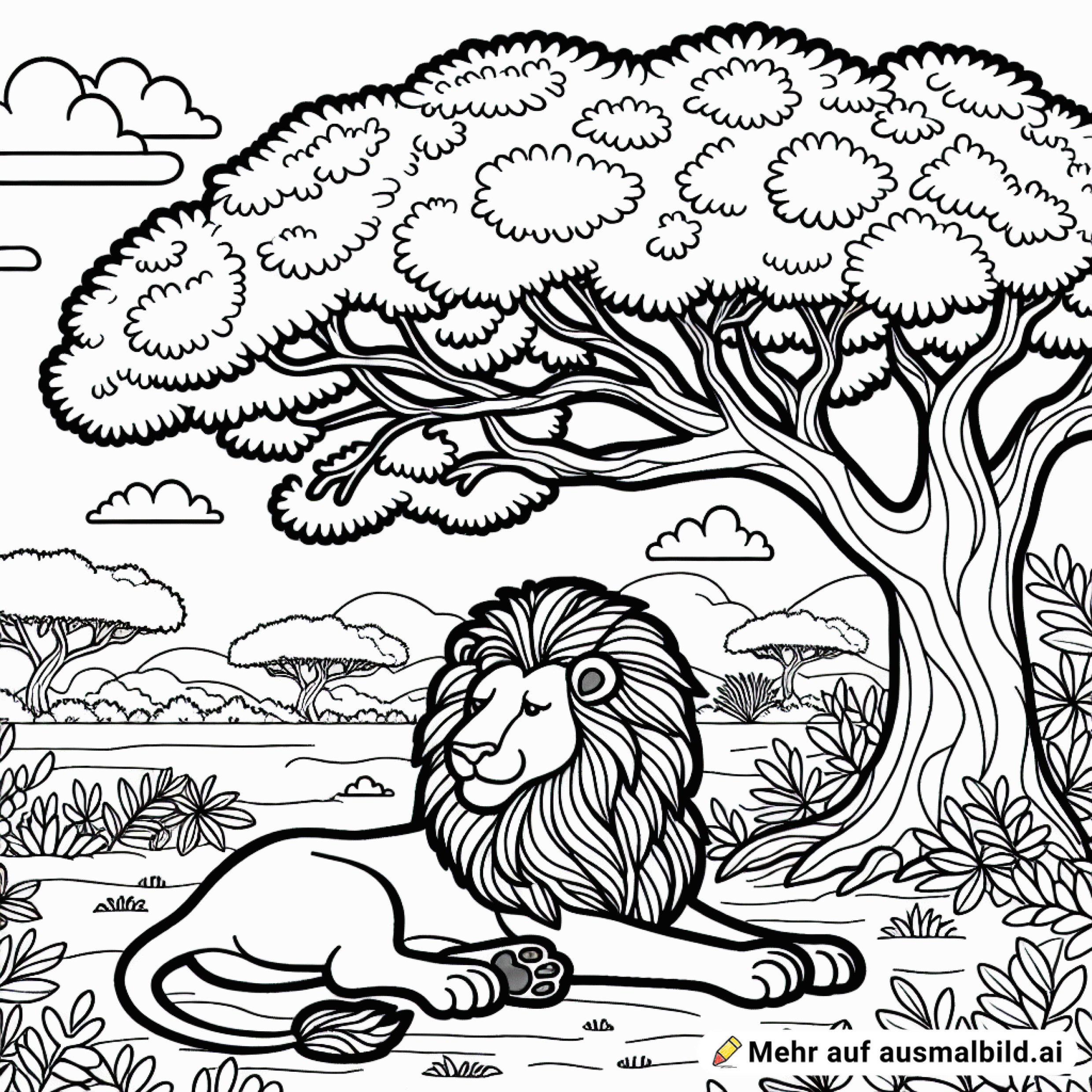 Ein Löwe ruht unter einem Baum in der Savanne