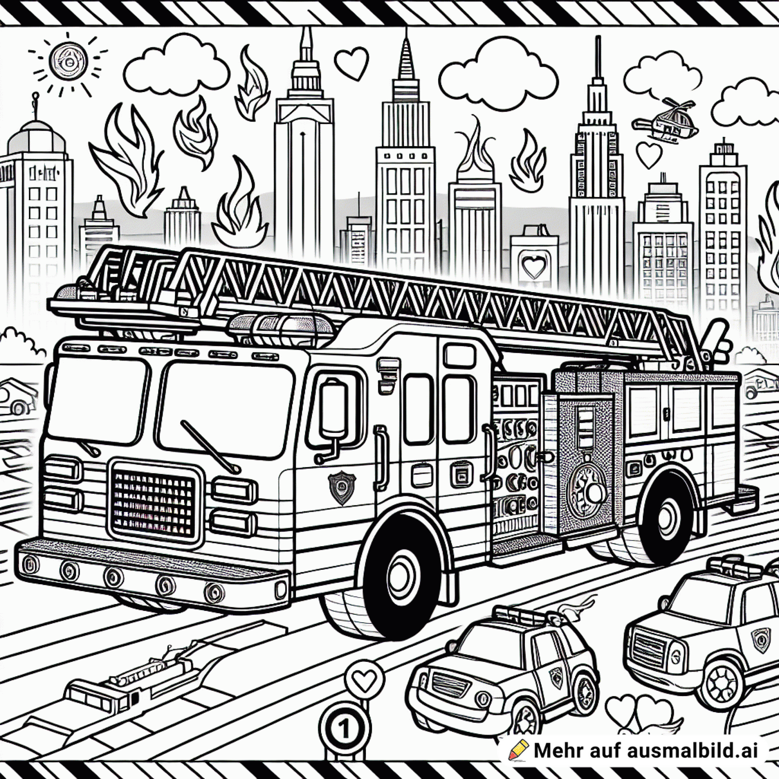 Ein Feuerwehrauto fährt mit Blaulicht durch die Stadt