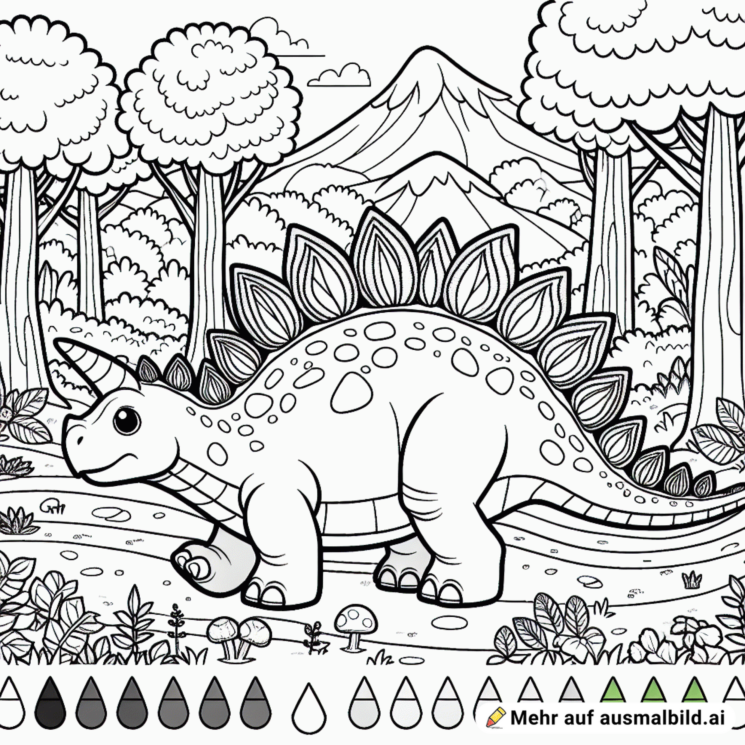 Ein Stegosaurus läuft durch einen prähistorischen Wald