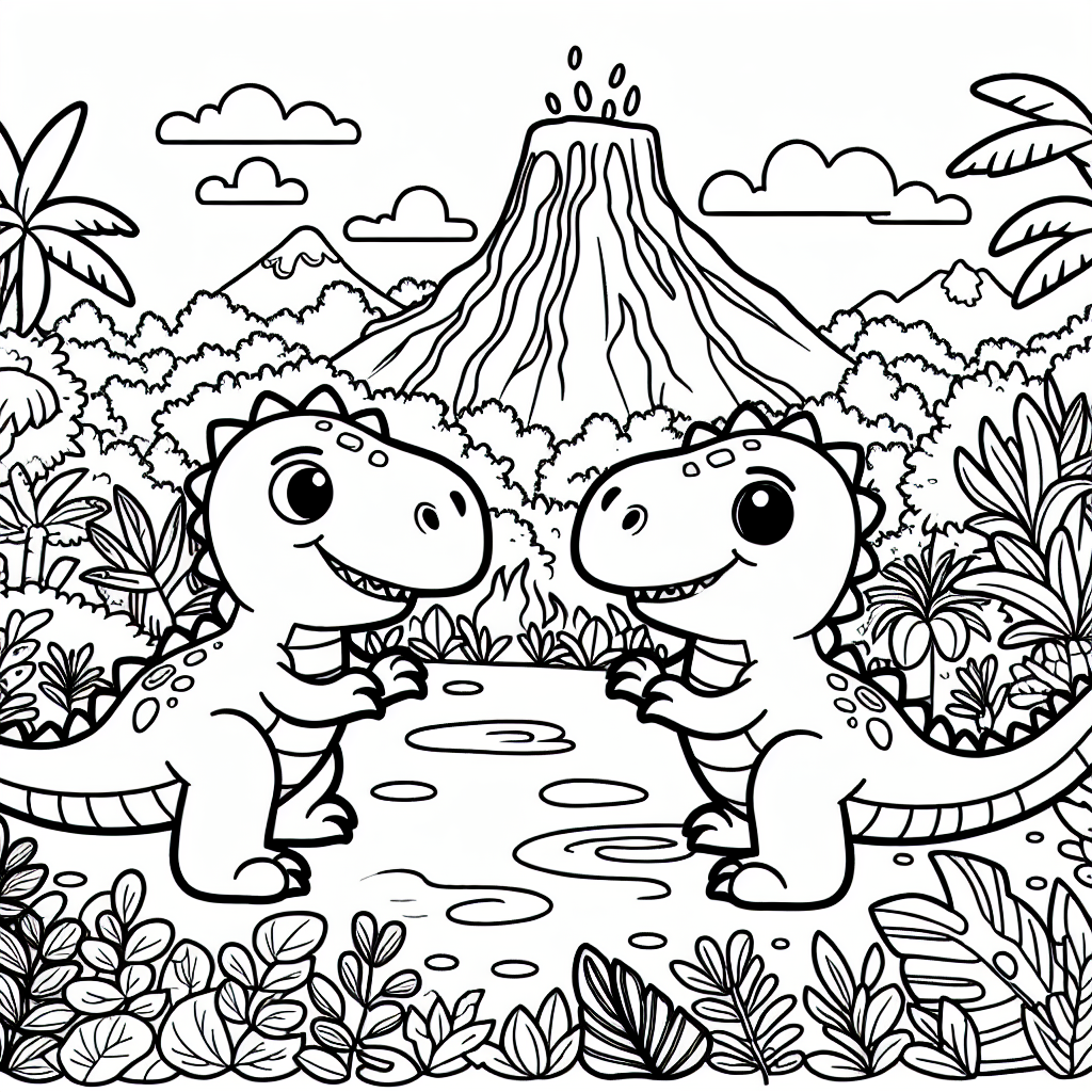 Dinosaurier Malvorlagen kostenlos zum Ausdrucken – Dschungel & Lava