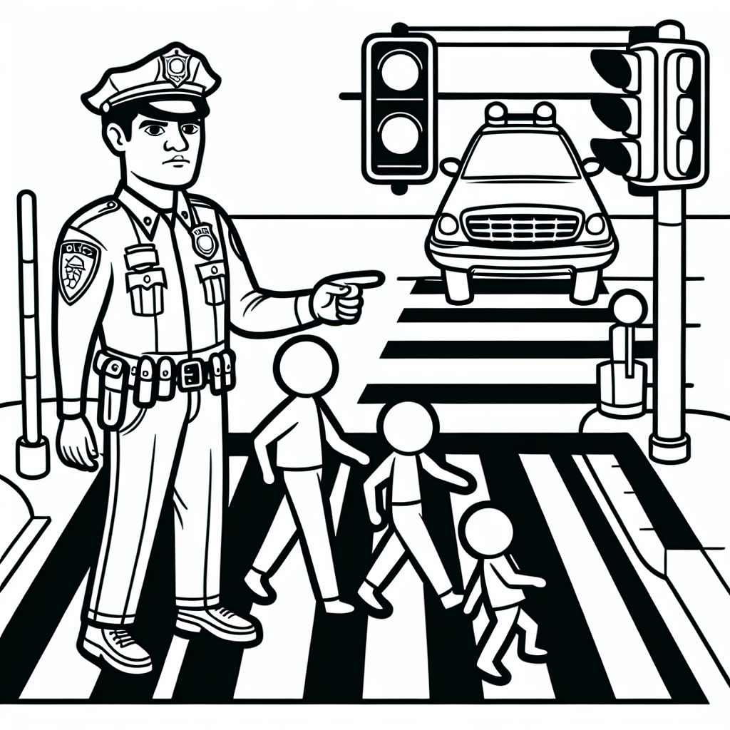 Polizistin am Zebrastreifen Malvorlage zum Ausdrucken kostenlos