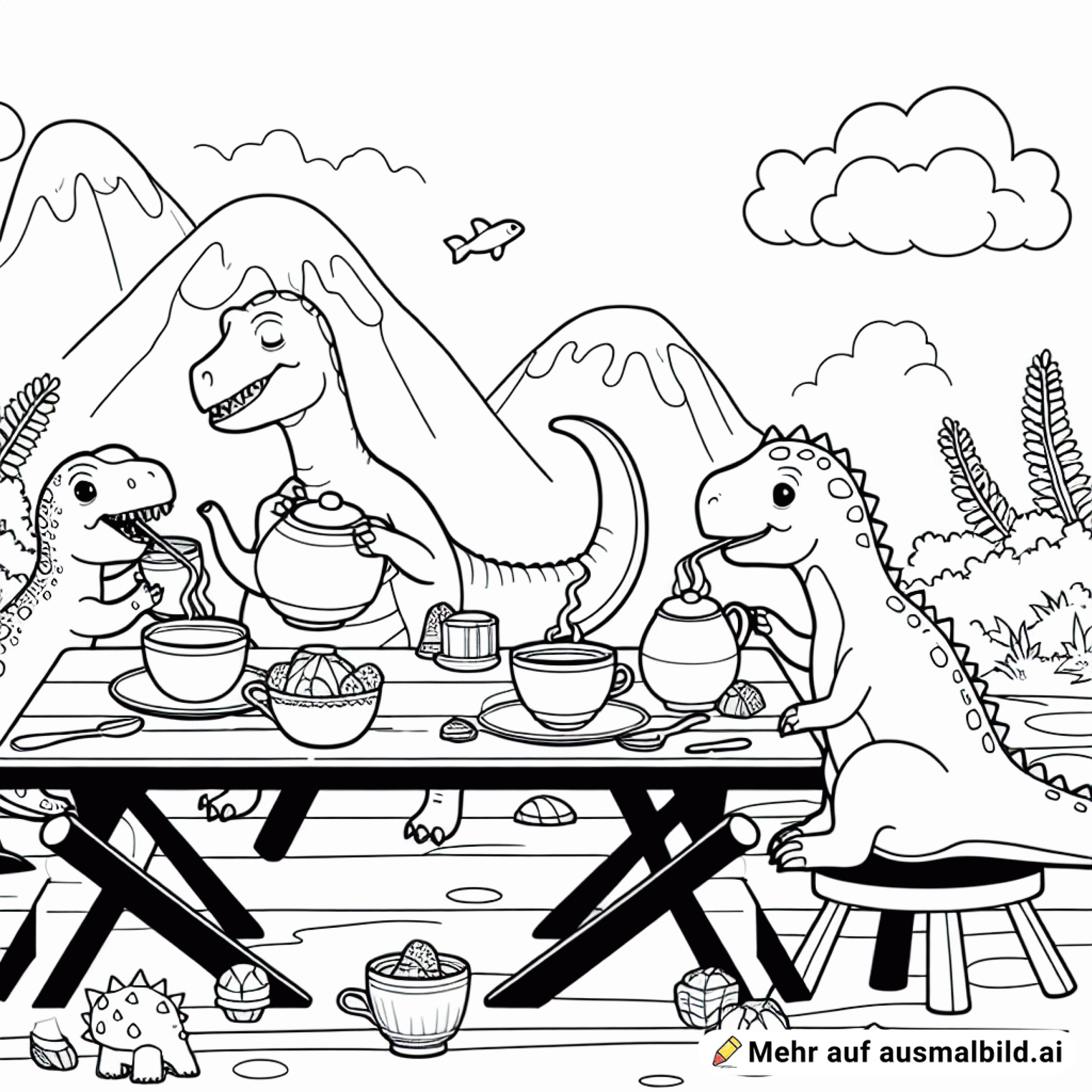 Dinosaurier beim Teetrinken