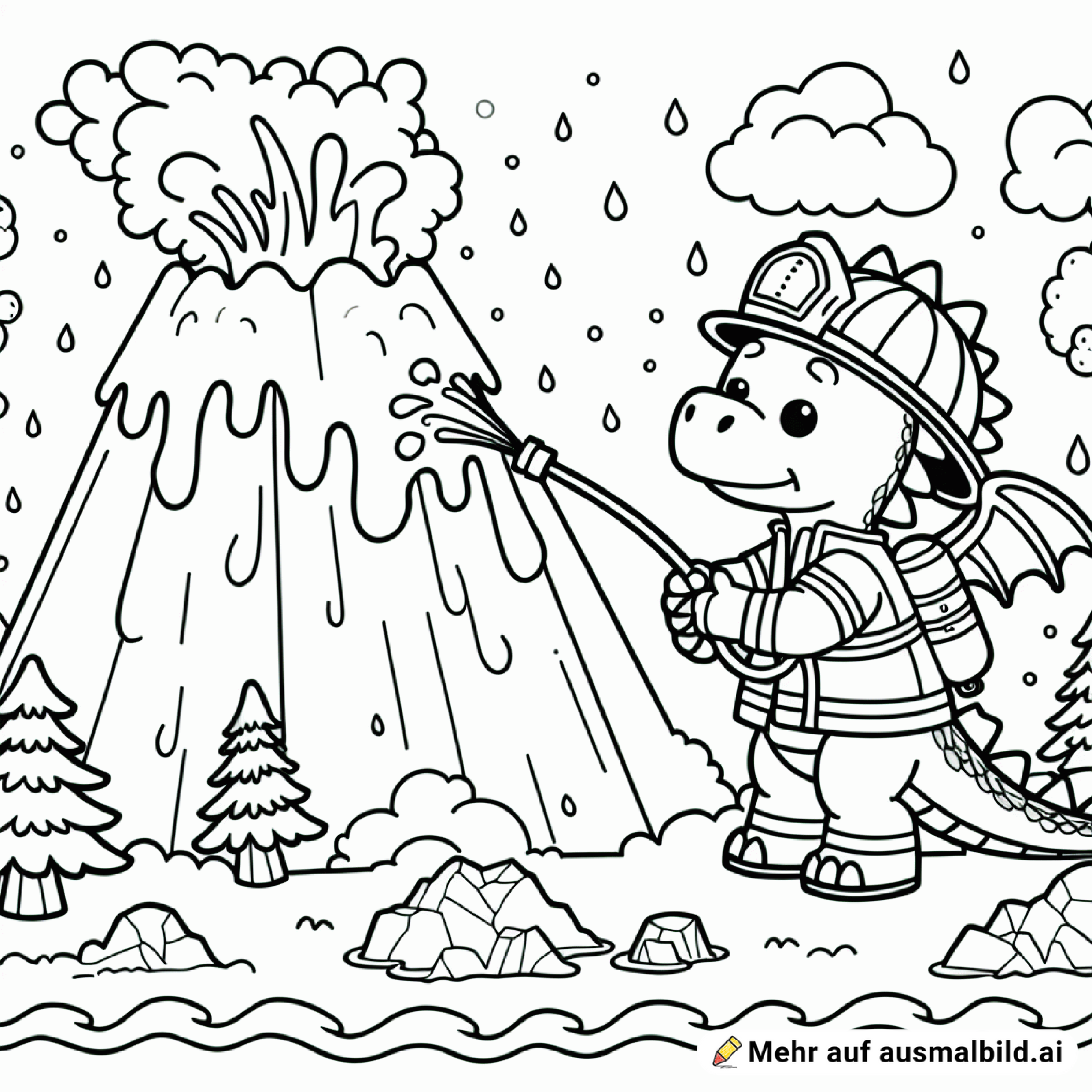 Drachen-Feuerwehr löscht Vulkan