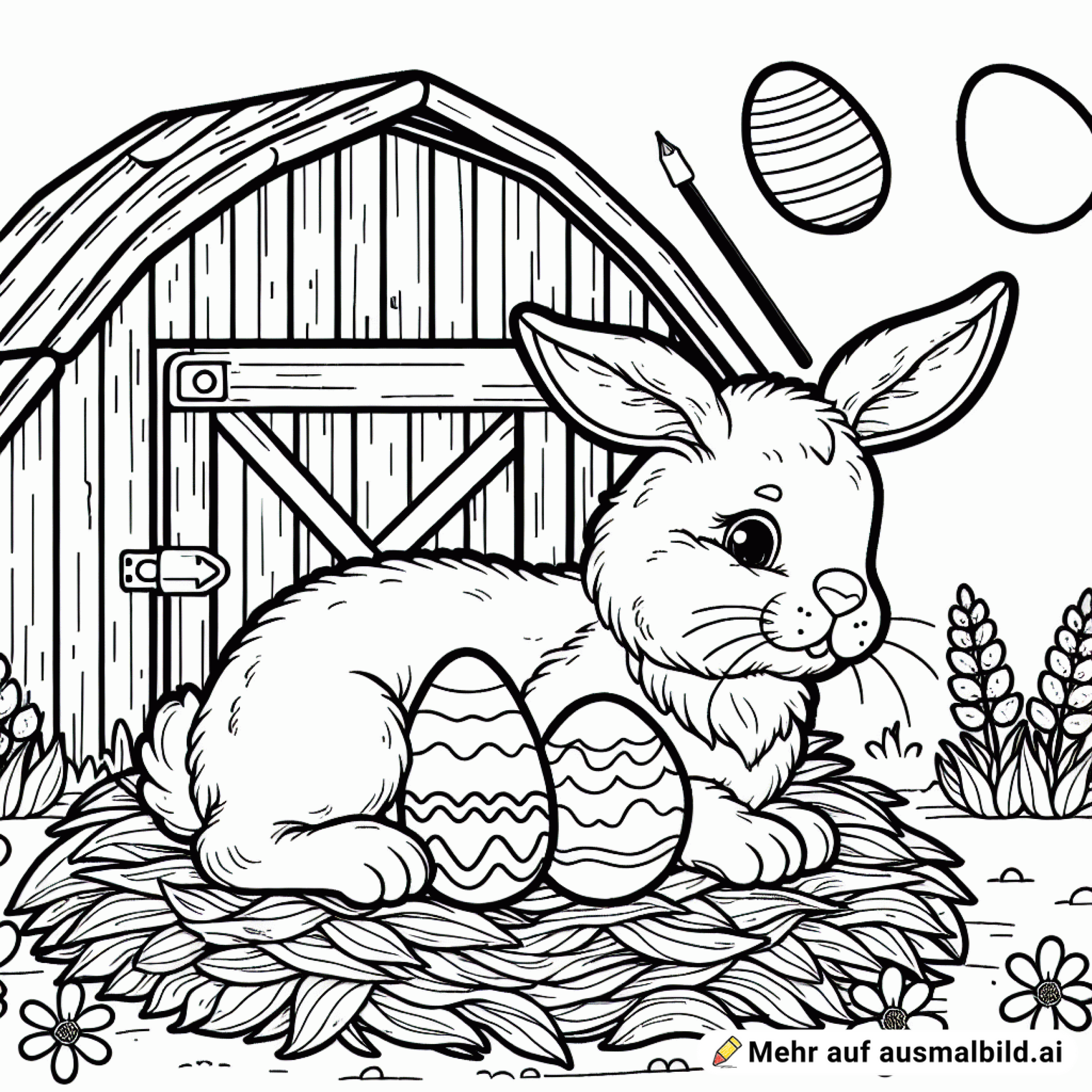 Hase legt Ei im Stall