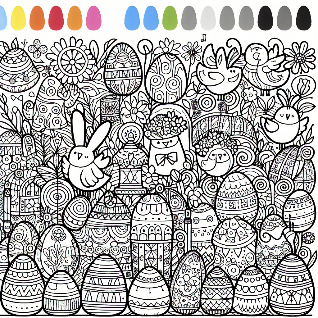 Ostern Wimmelbild Malvorlage kostenlos ausdrucken