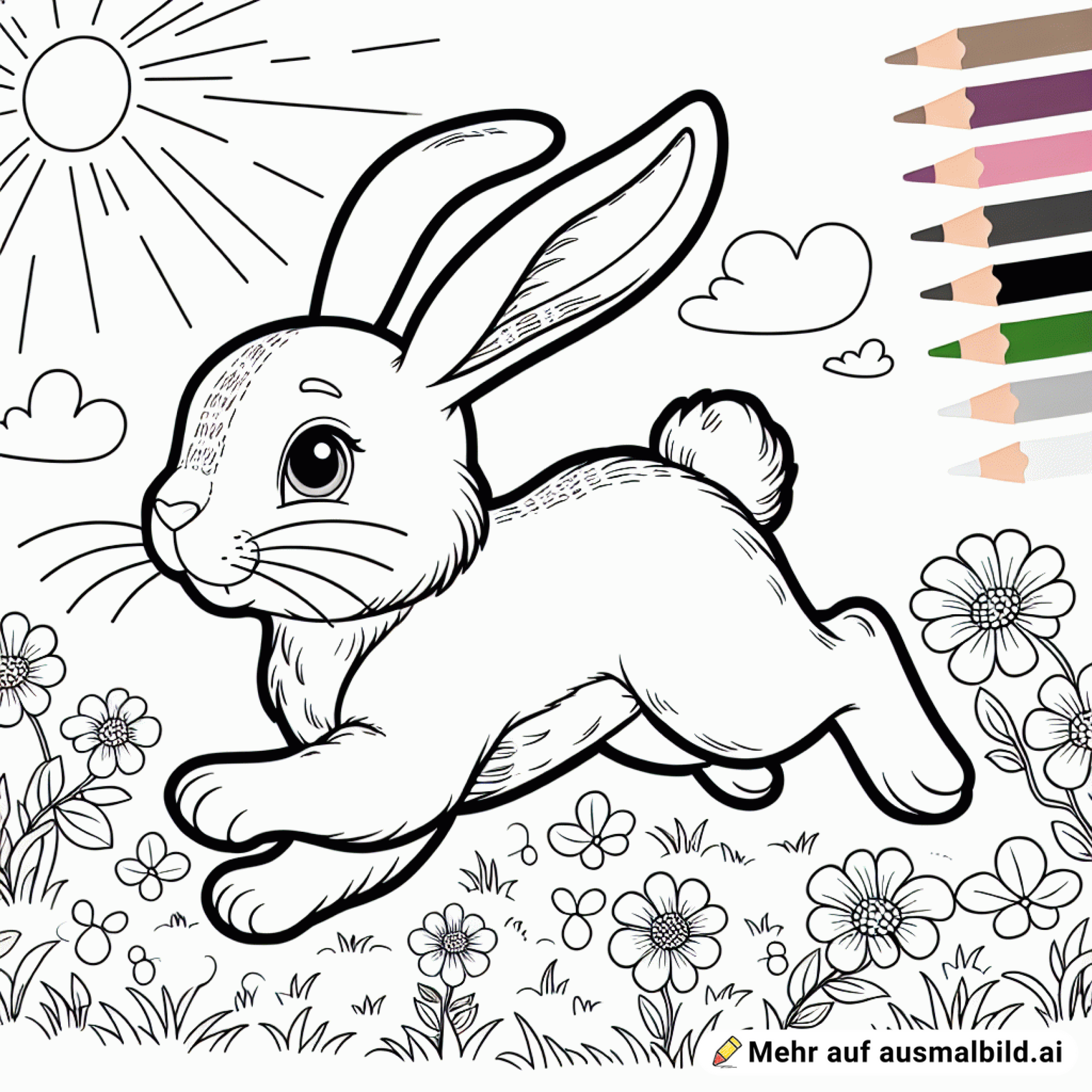 Kaninchen läuft über ein Feld