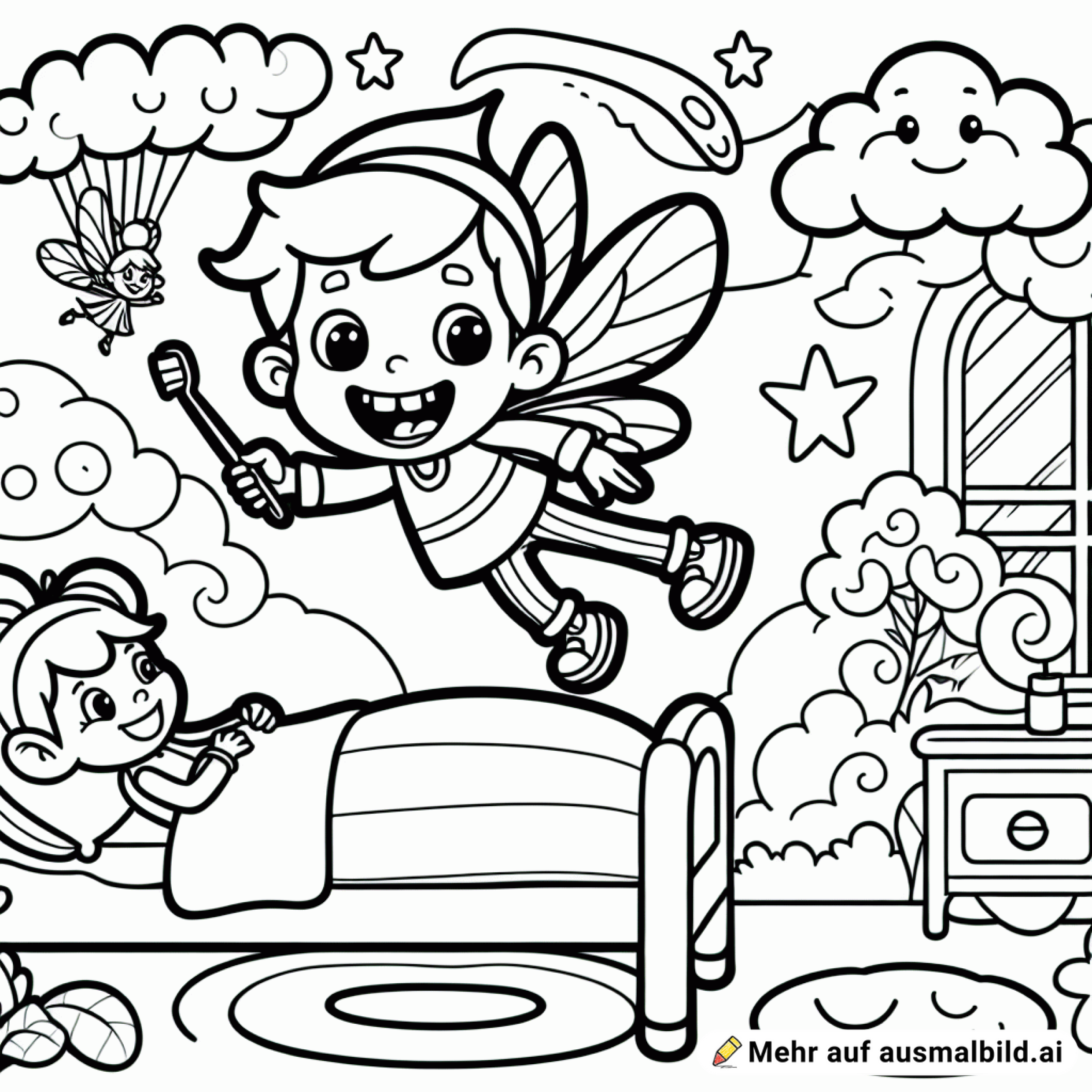 Zahnfee fliegt im Kinderzimmer