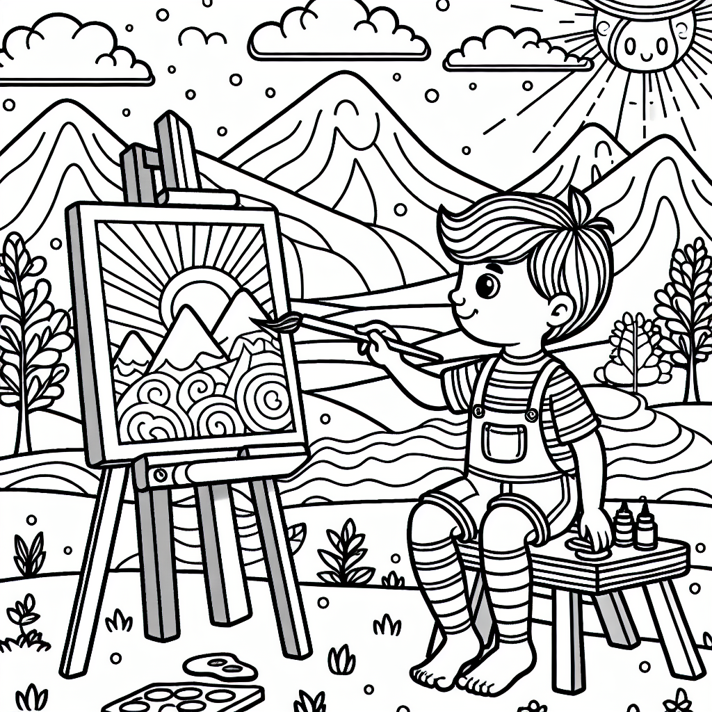 Kind malt Landschaft Malvorlage zum Ausdrucken kostenlos