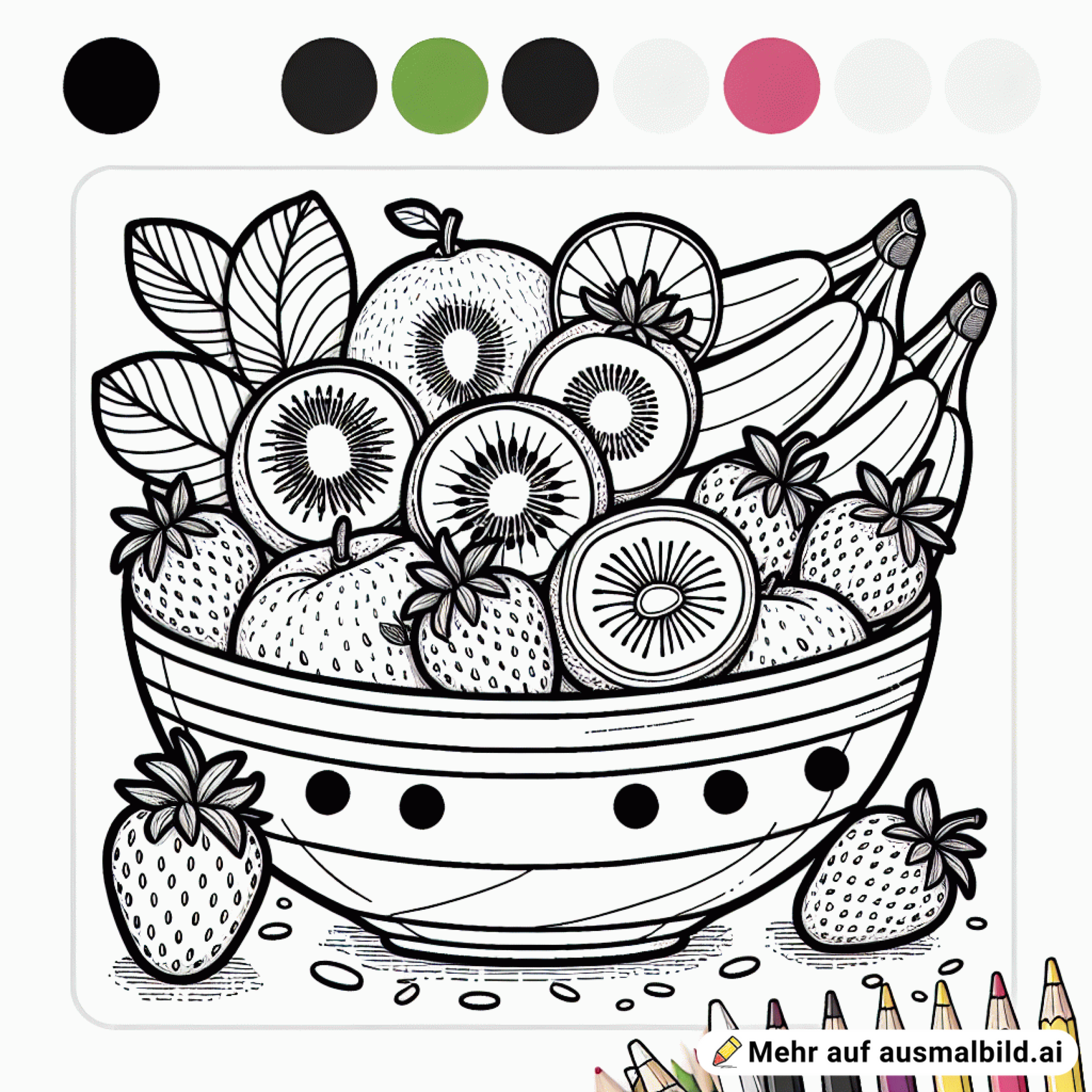 Obstschale mit Kiwis, Bananen und Erdbeeren