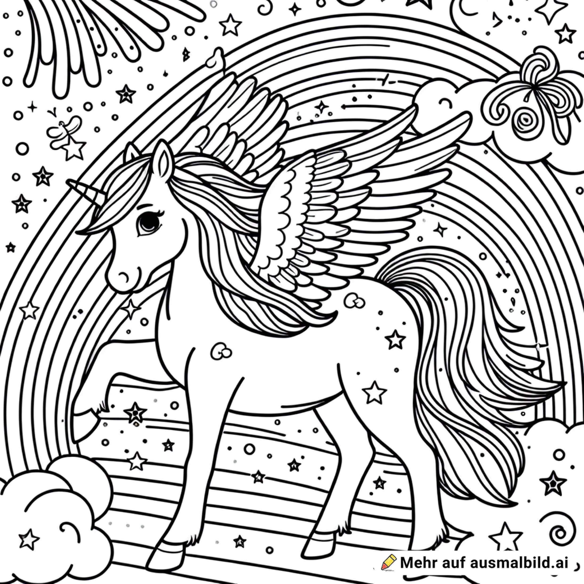 pferd mit flügel regenboden und sterne