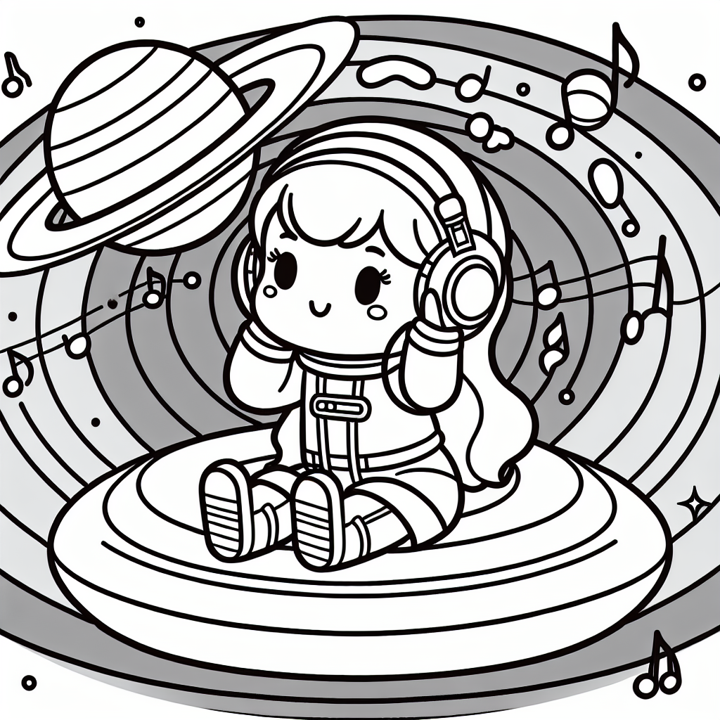 Astronautin auf Saturnringen Malvorlage zum Ausdrucken