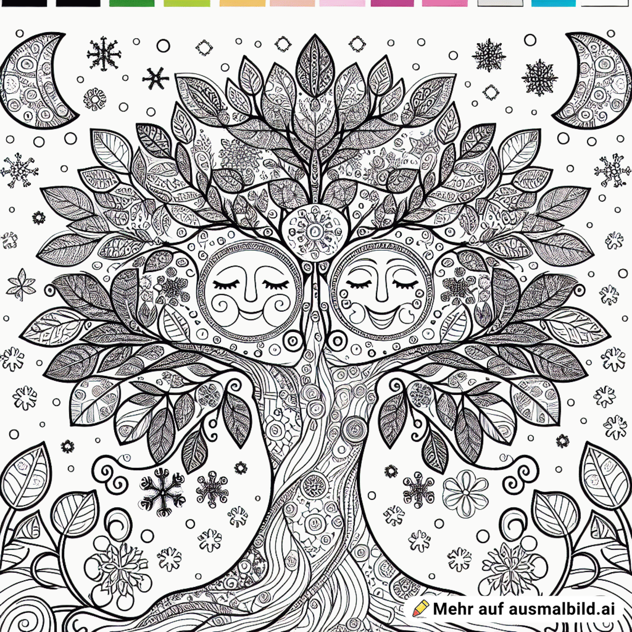 Jahreszeiten-Baum mit vier Gesichtern