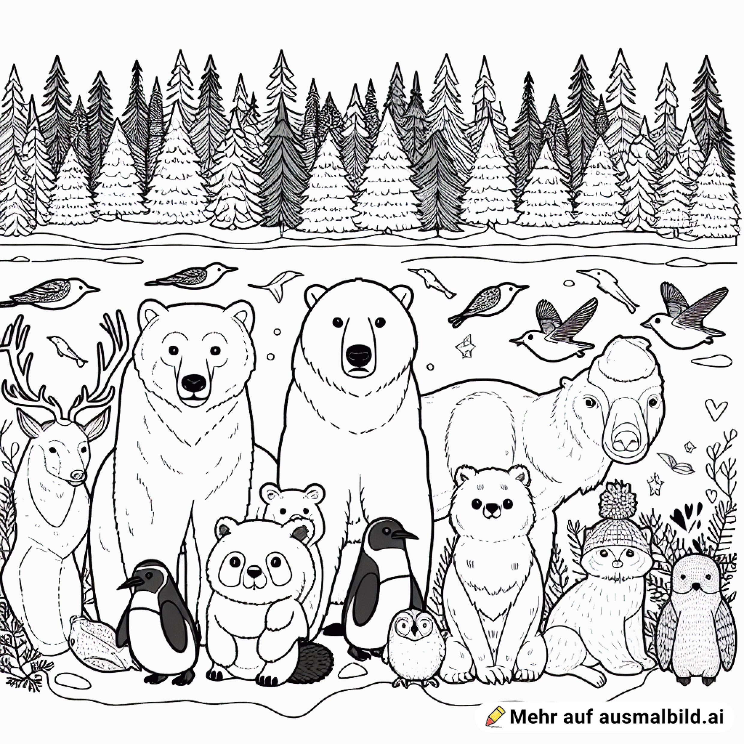 Nördliche Tiere vor einem Wald